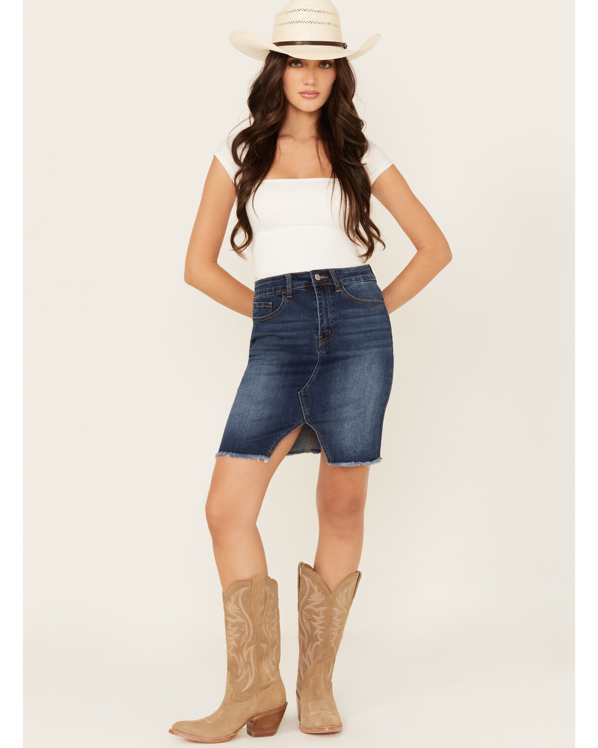 Women's Vervet Dark Wash Raw Hem Mini Skirt