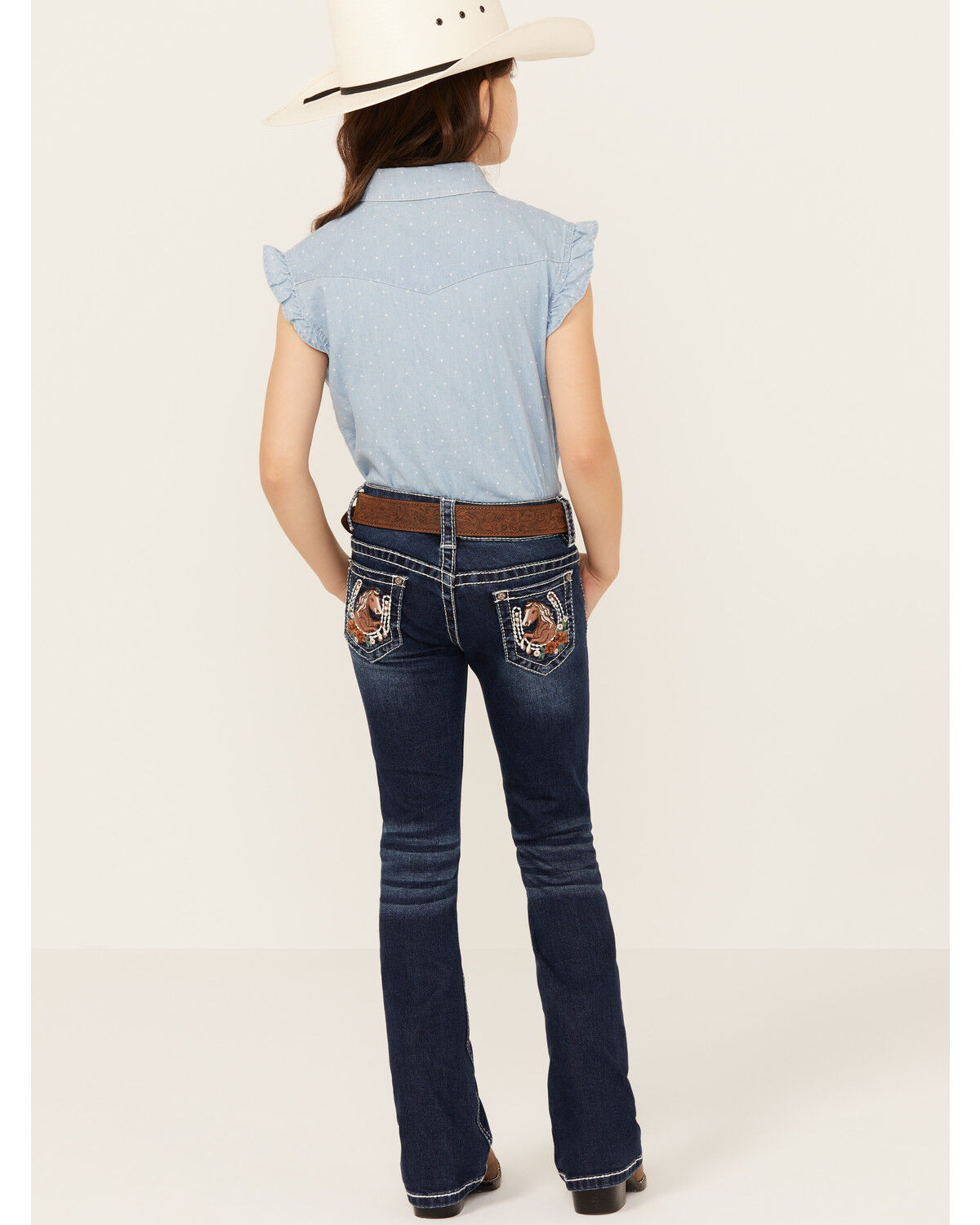 Girls' Shyanne Little Dark Wash Horseshoe Pocket Bootcut Stretch Denim