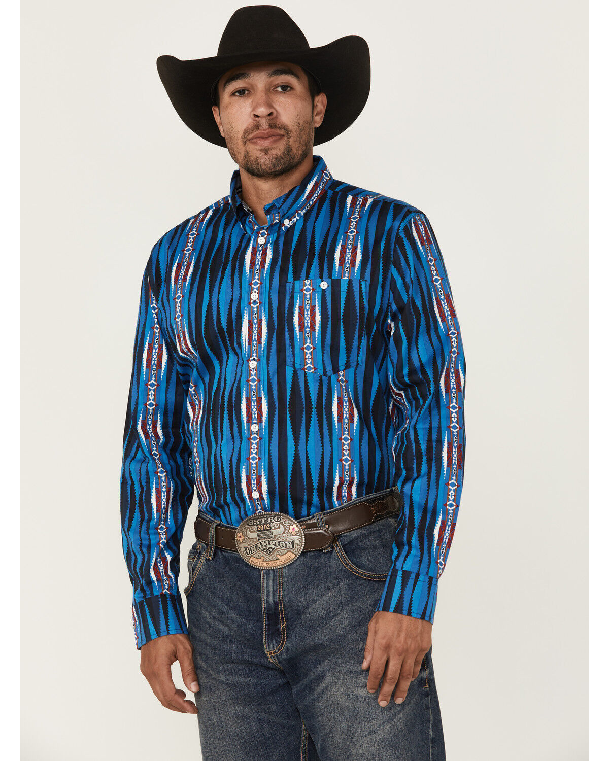 Men's RANK 45 Wooden Southwestern Striped Print Long Sleeve Button-Do