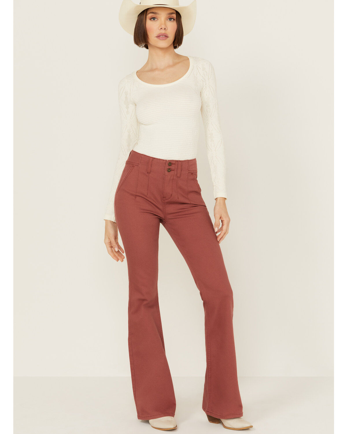 Women's Shyanne Marsala Darted Waist Comfort Stretch Super Flare Jeans