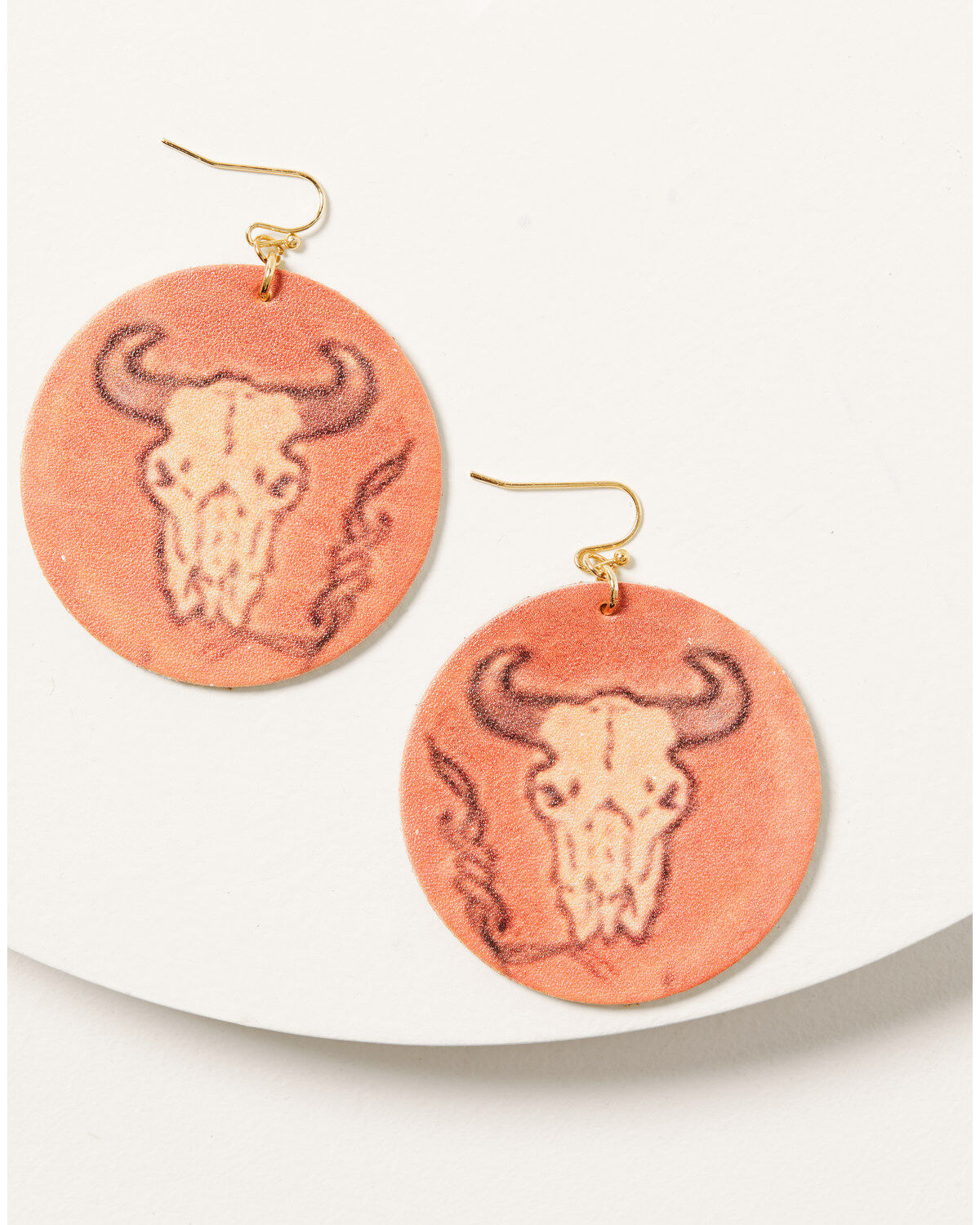 Women's Shyanne Round Bullhorn Cognac Leather Earrings