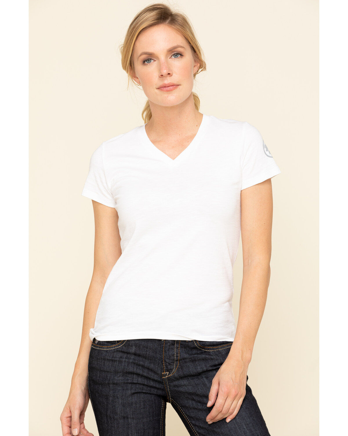 Women's Dovetail Workwear White Solid V-Neck Work Tee