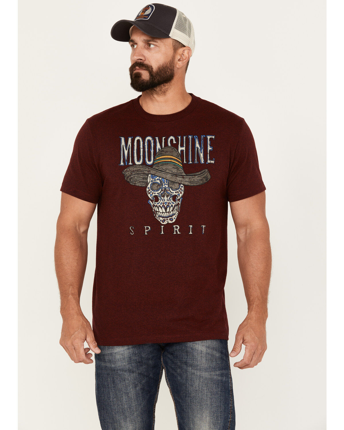 Men's Moonshine Spirit Sombrero Skull Short Sleeve Graphic T-Shirt