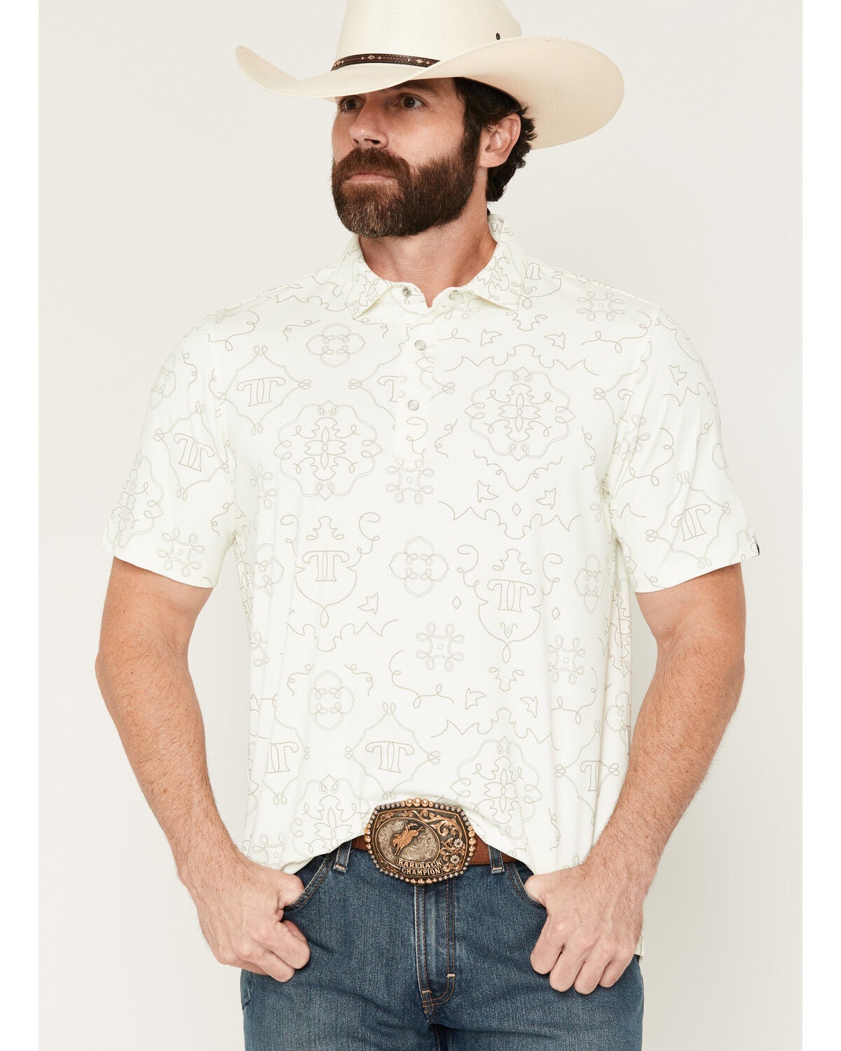 Men's Ferrell Carson Novelty Short Sleeve Snap Stretch Polo Shirt