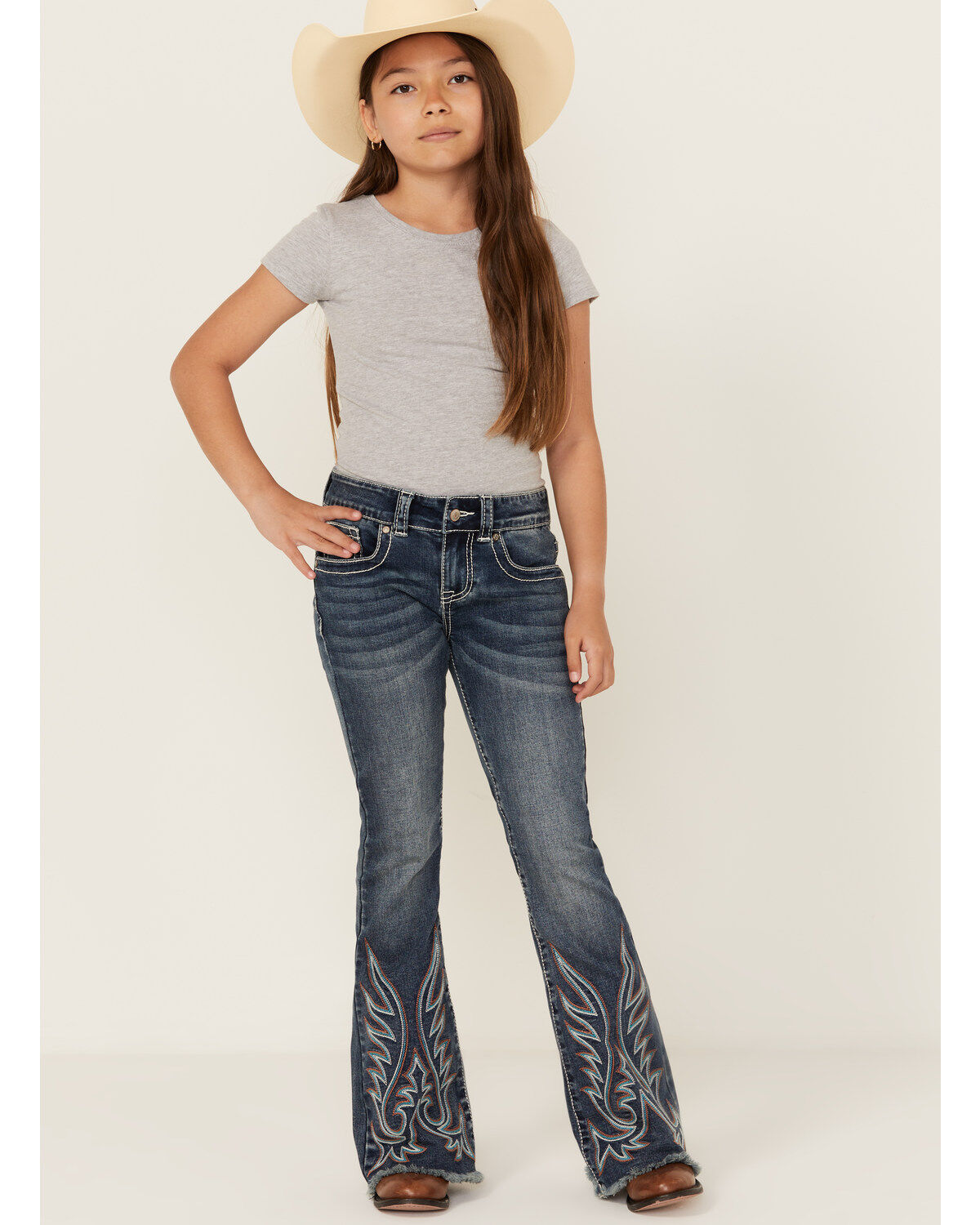 Girls' Shyanne Medium Wash Stitch Flare Stretch Denim Jeans
