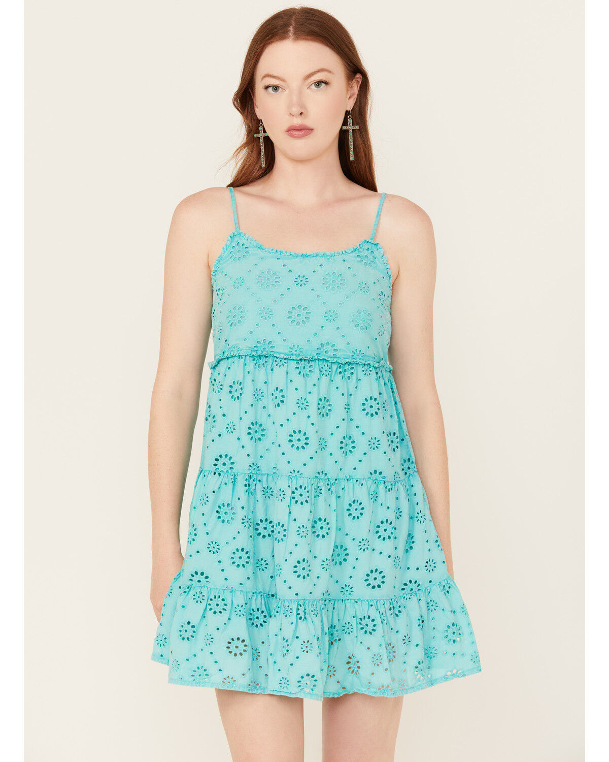 Women's Rock & Roll Denim Eyelet Sleeveless Mini Dress