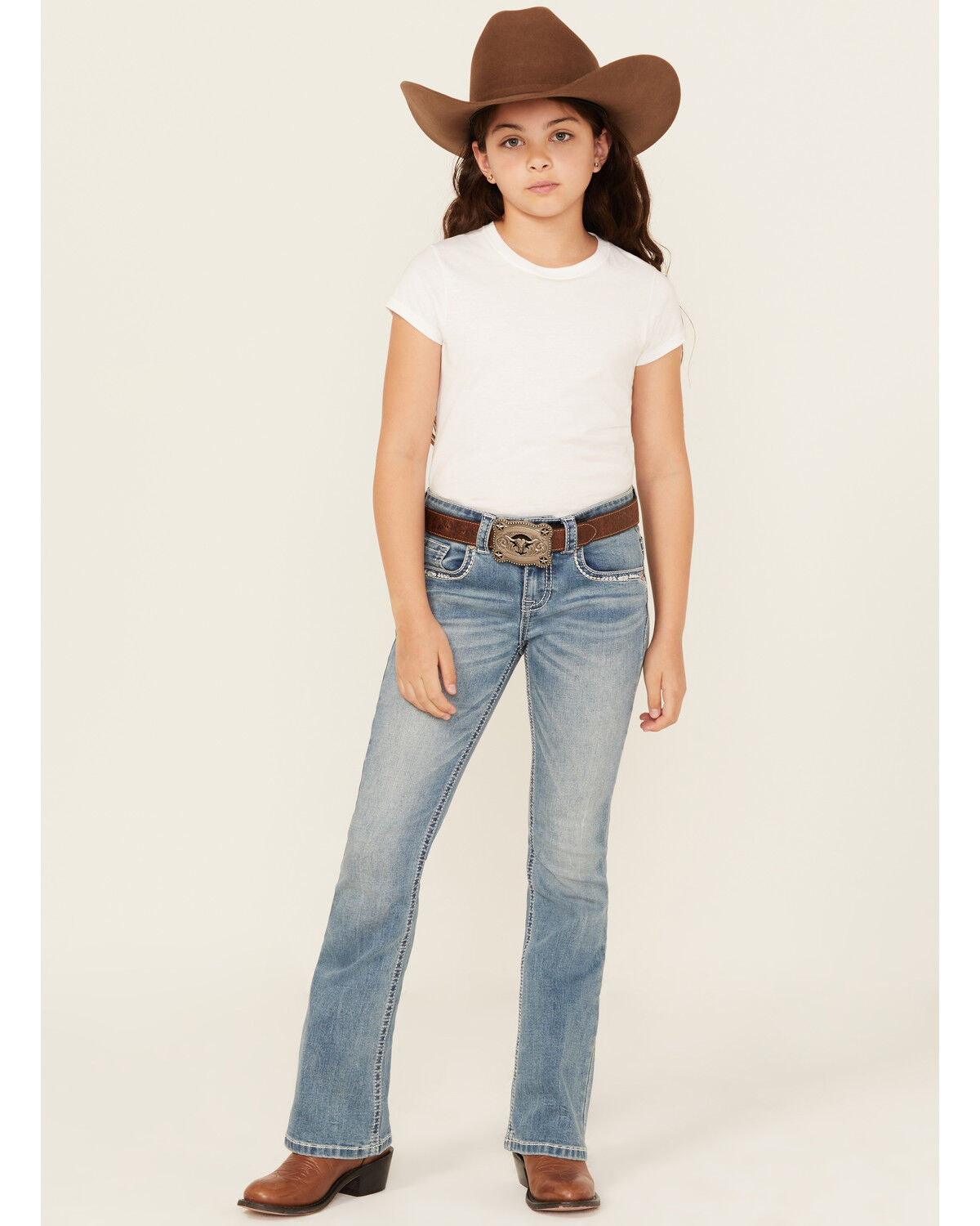Girls' Shyanne Medium Wash Diamond Pocket Bootcut Stretch Denim Jeans