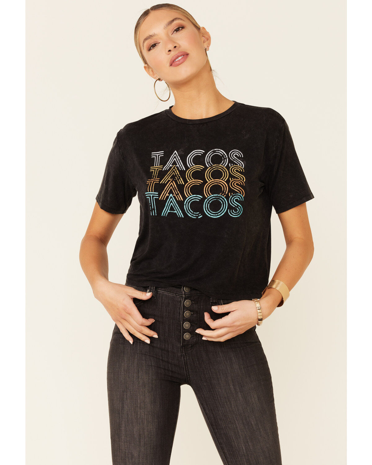 Women's Rock & Roll Denim Tacos Tacos Tacos Graphic Short Sleeve Tee