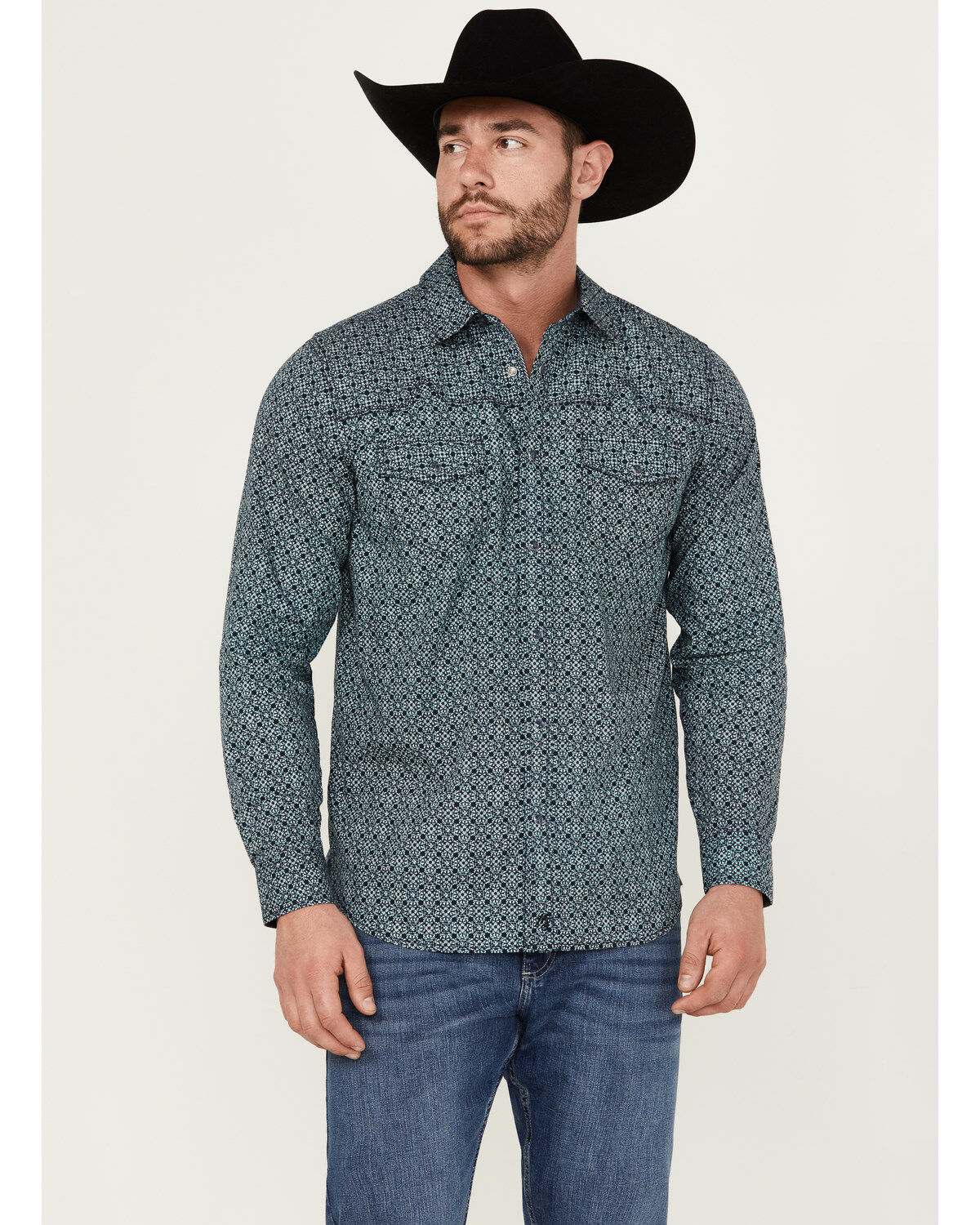 Men's Moonshine Spirit Old Fashioned Medallion Print Long Sleeve Pearl
