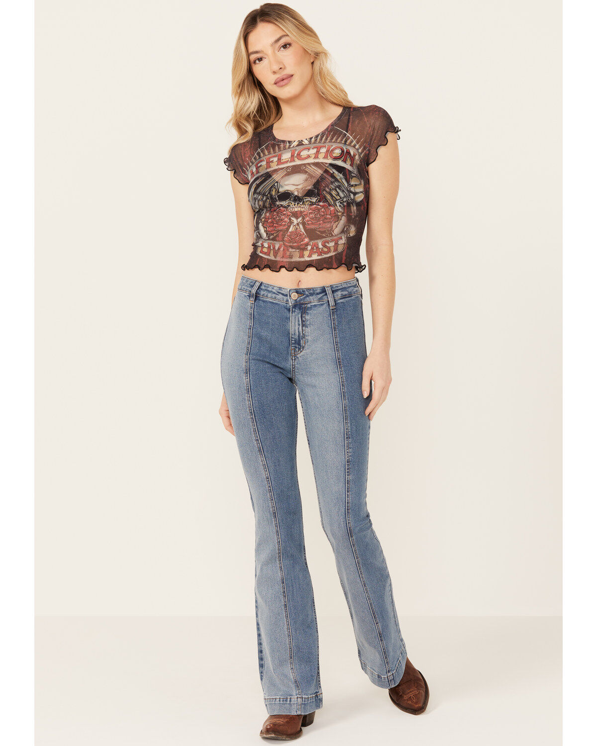 Women's Shyanne Medium Wash Luna High Rise Flare Stretch Denim Jeans