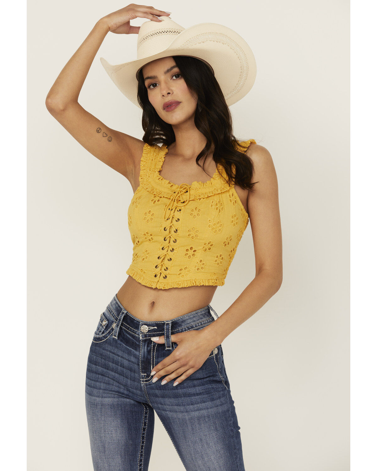 Women's Rock & Roll Denim Eyelet Corset Tank Top
