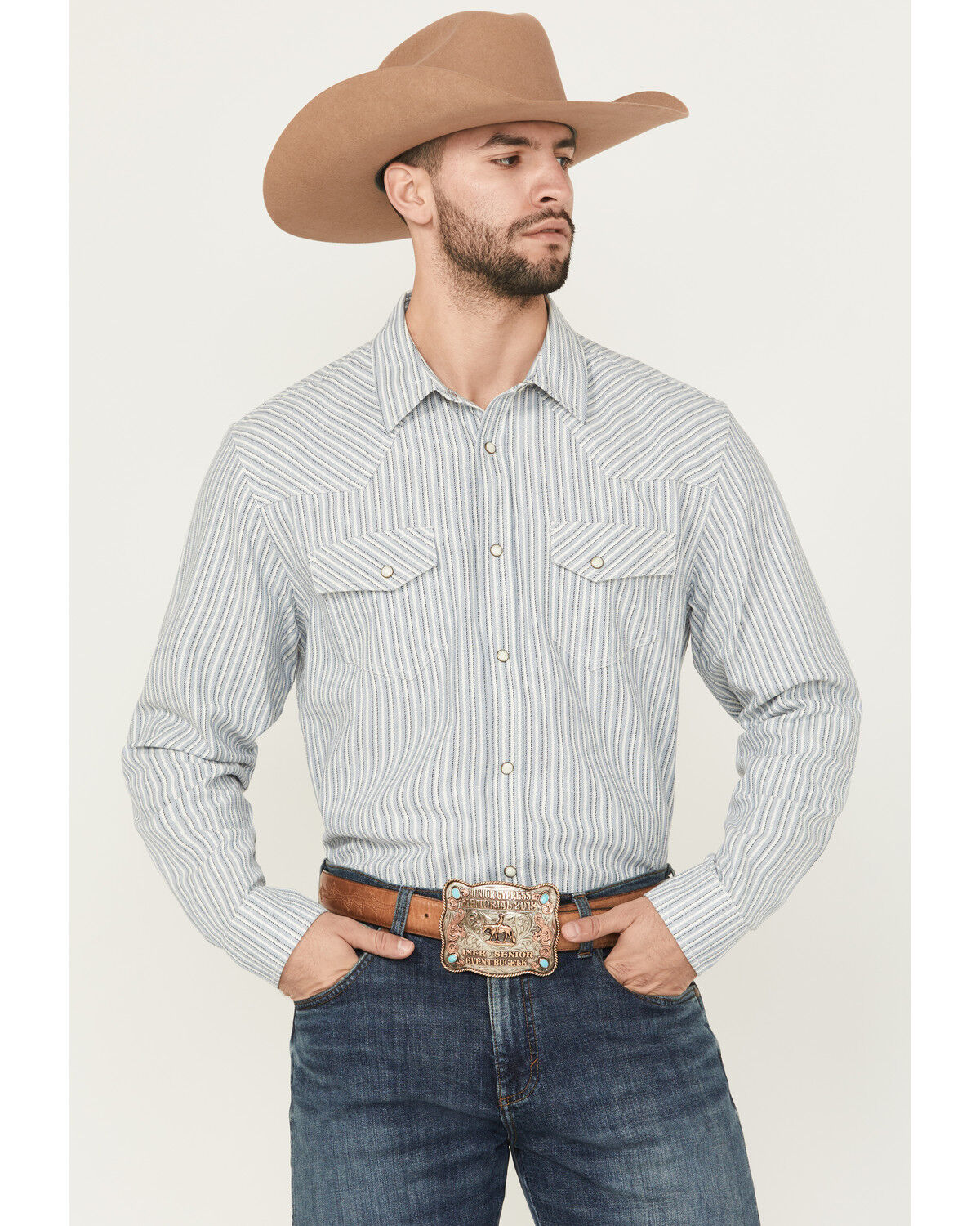 Men's Blue Ranchwear Cloud Striped Long Sleeve Snap Western Shirt
