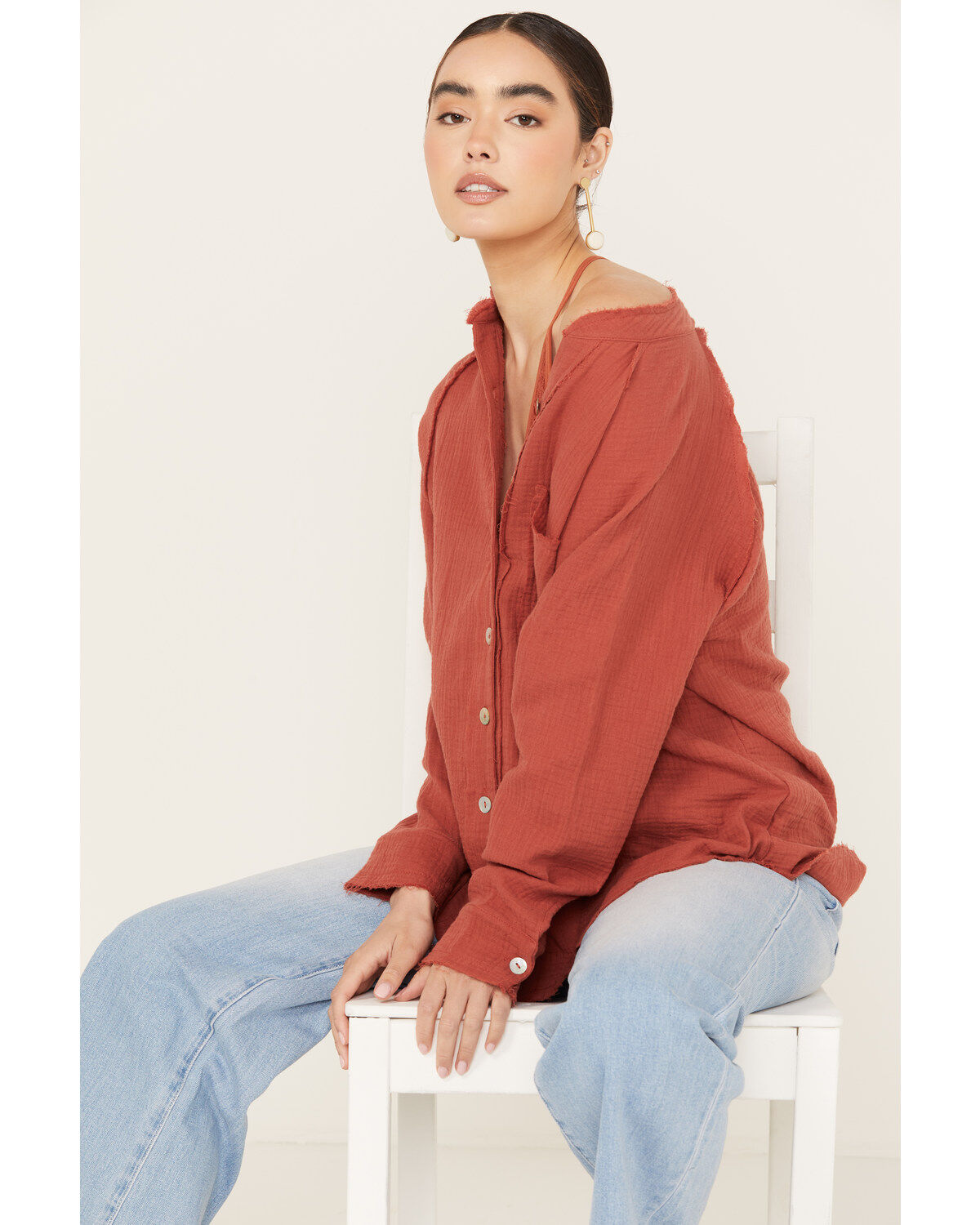 Women's Wild Moss Gauze Long Sleeve Button Down Shirt