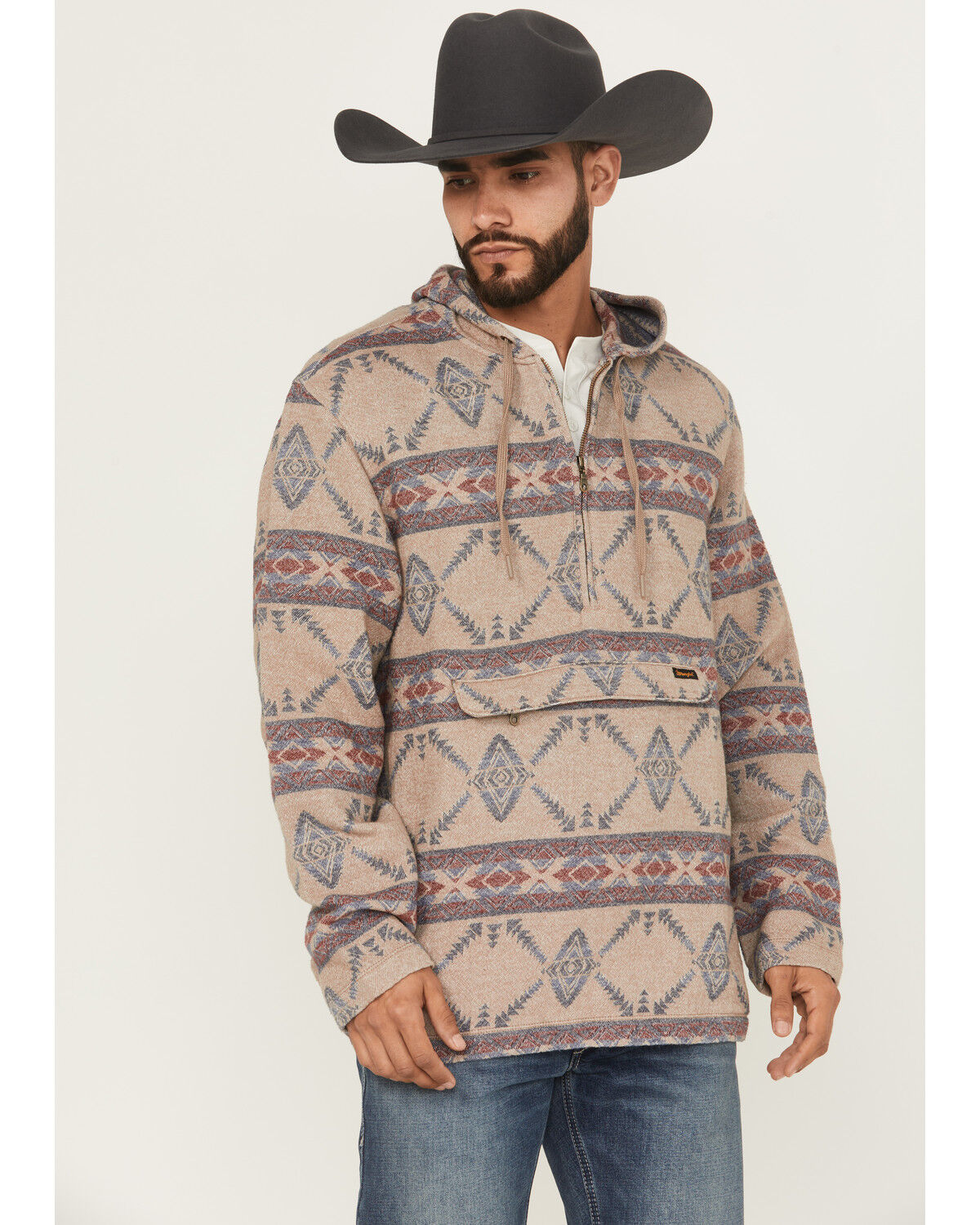Men's Wrangler Southwestern Print 1/4 Zip Hooded Pullover