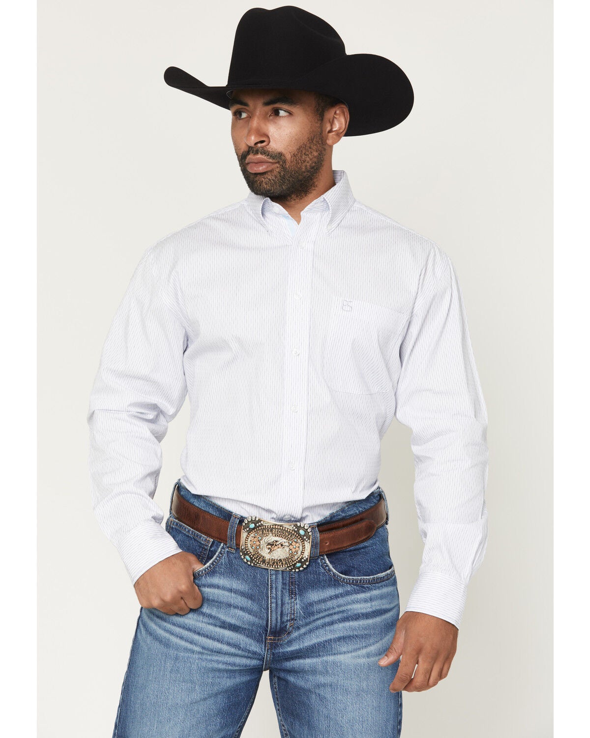 Men's Panhandle Slim Dobby Striped Long Sleeve Button-Down Western Shi