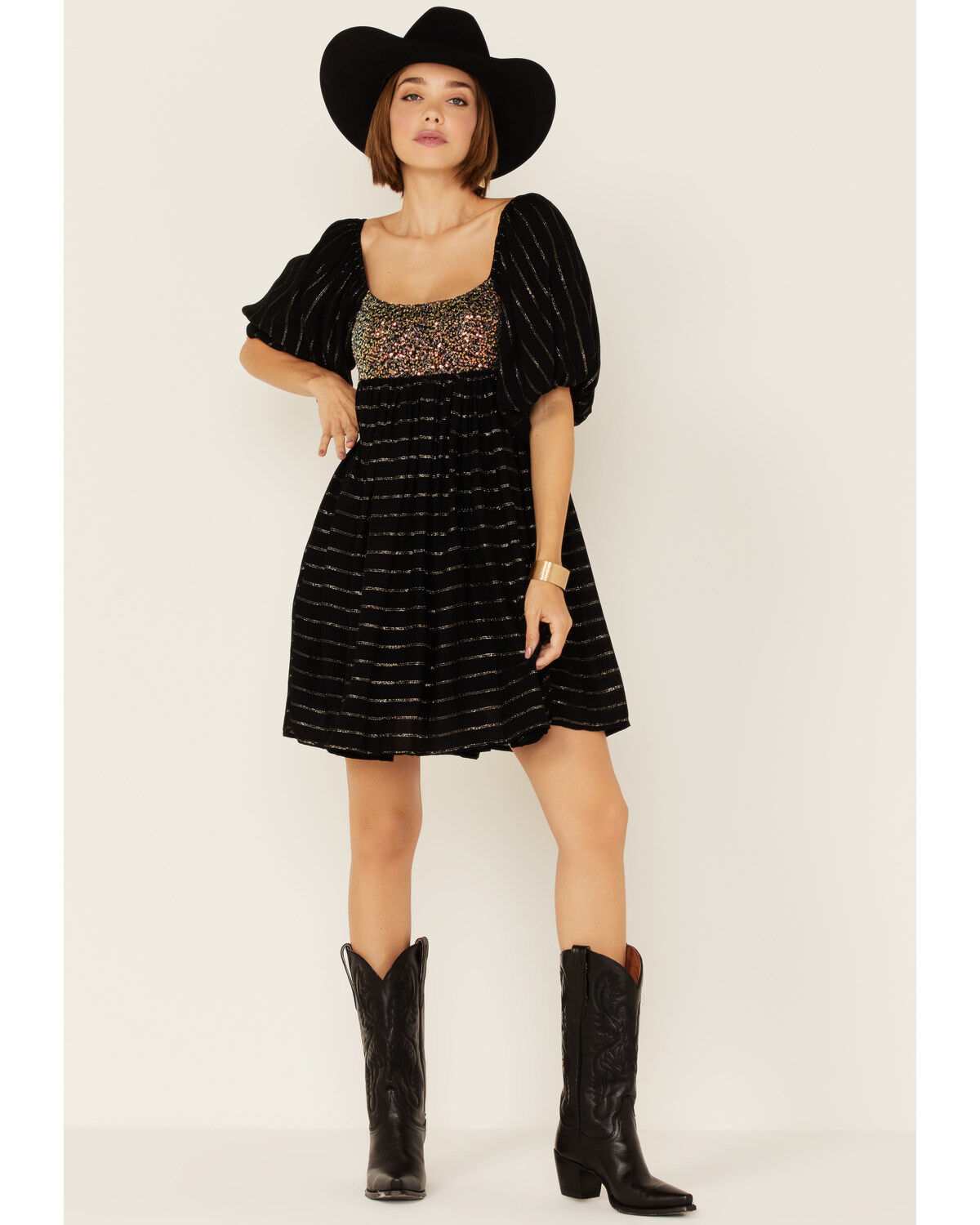 Women's By Together Sequin & Lurex Striped Babydoll Mini Dress