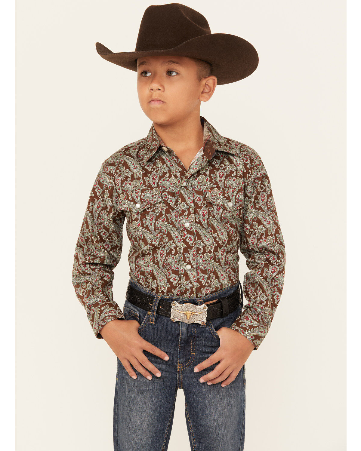 Boys' Roper Paisley Print Long Sleeve Pearl Snap Western Shirt