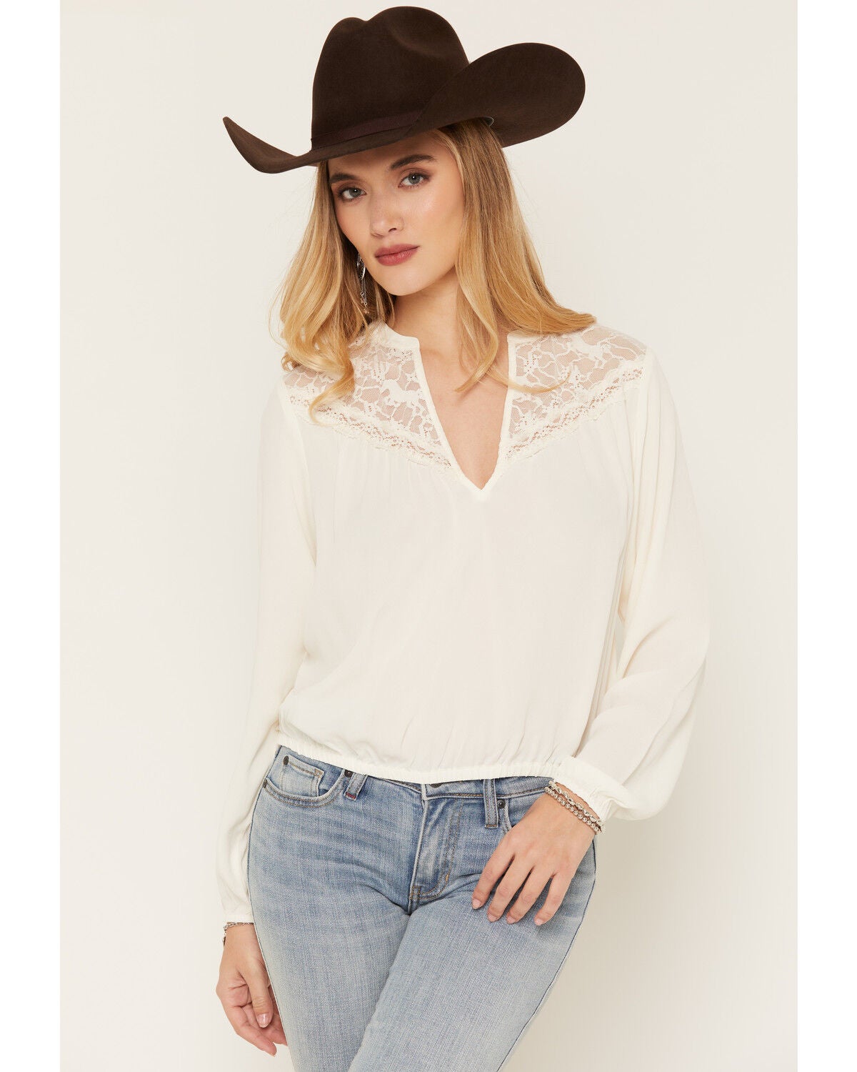 Women's Idyllwind Wren Lace Trim Long Sleeve Georgette Top