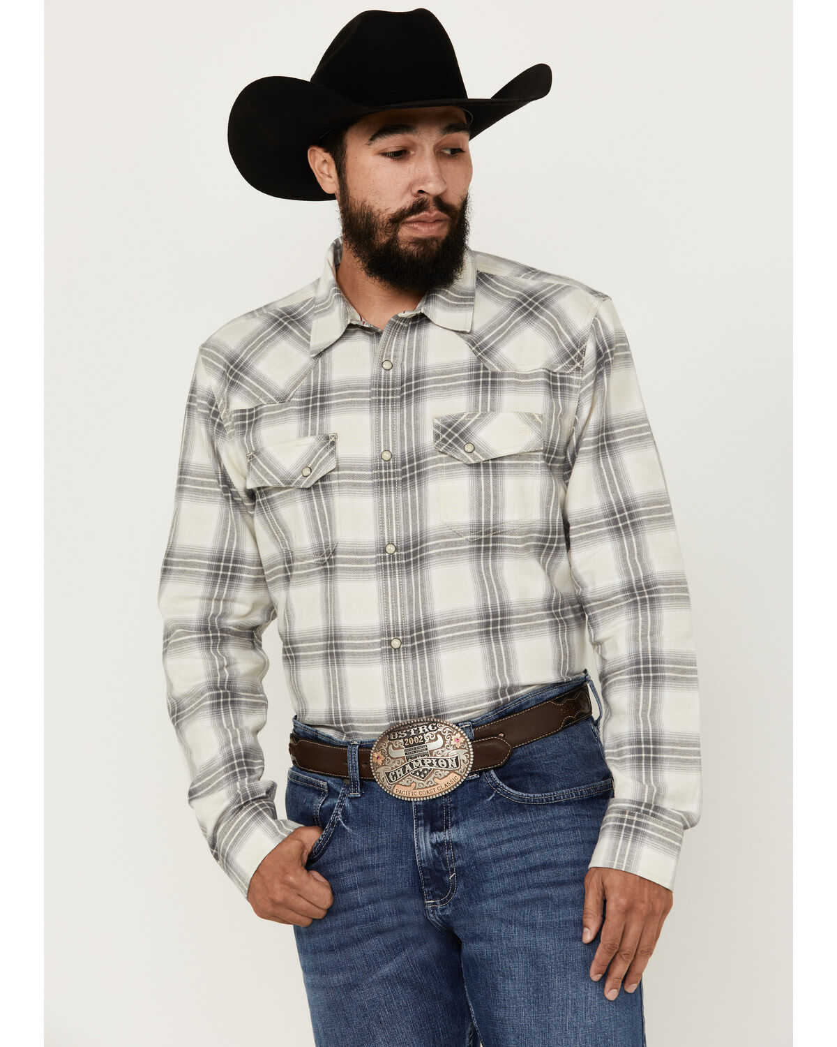 Men's Blue Ranchwear Hawkins Plaid Print Long Sleeve Snap Western Shir