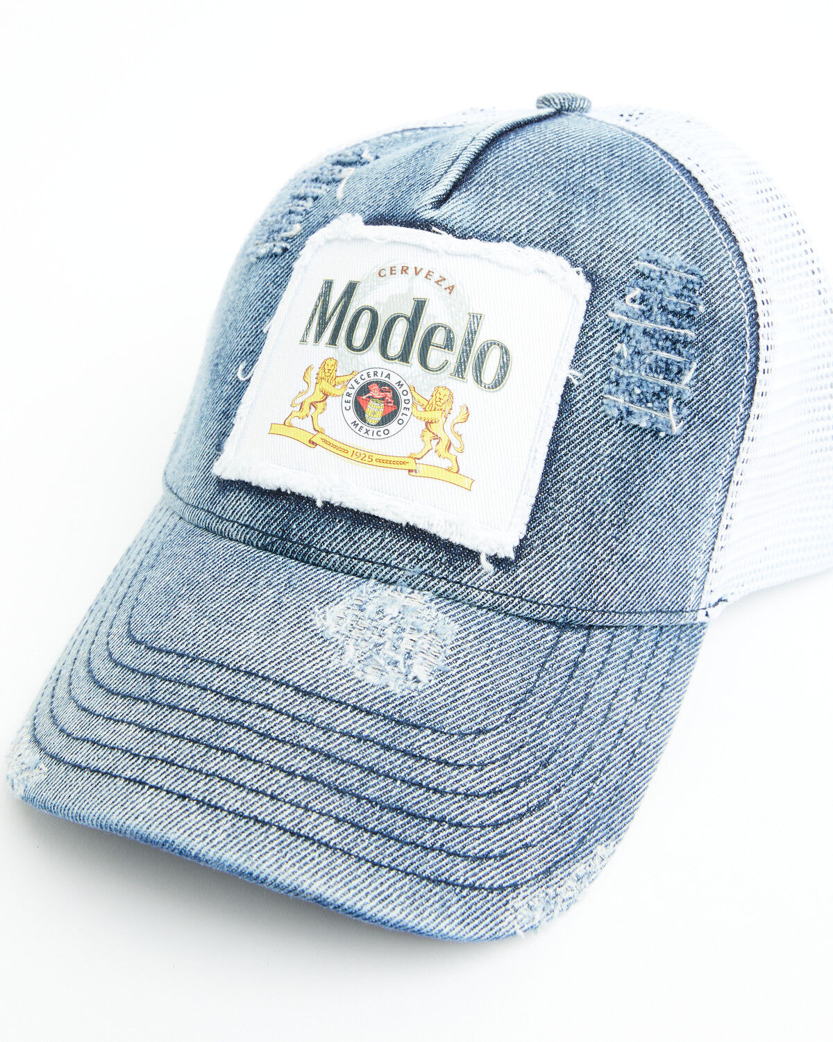 Women's Modelo Logo Distressed Denim Ball Cap