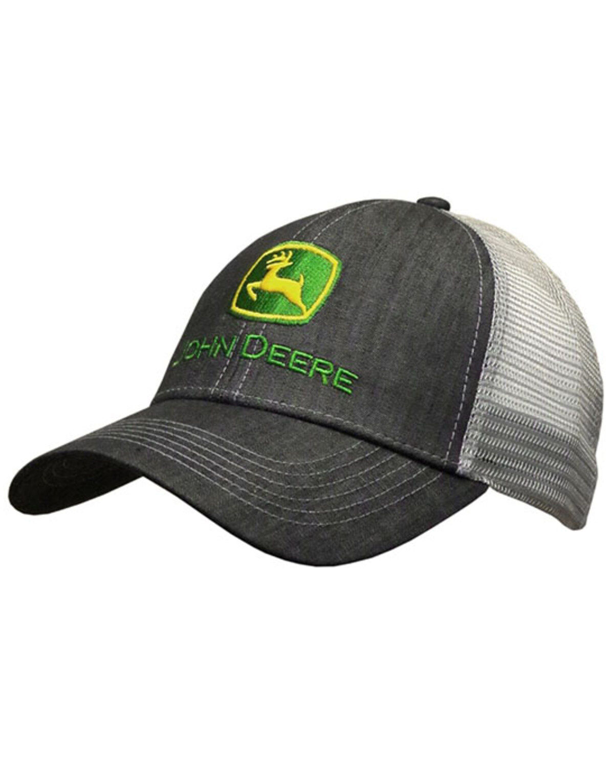 Men's John Deere Grey & White Embroidered Logo Mesh-Back Ball Cap