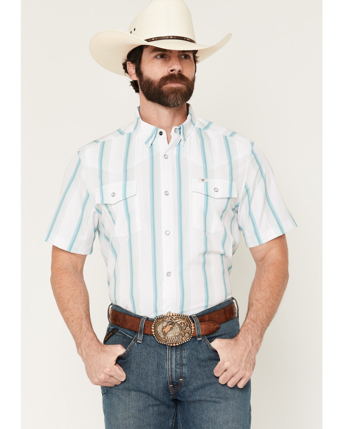 Men's Ferrell Tristan Striped Print Short Sleeve Snap Stretch Western