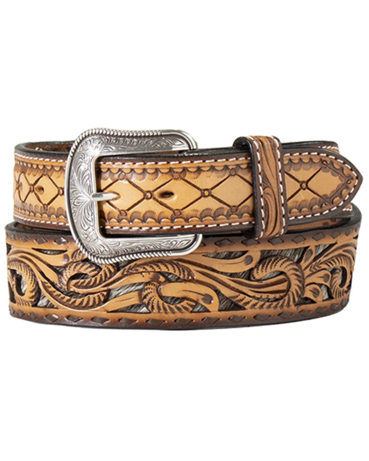 Men's M & F Western Tooled Leather Belt