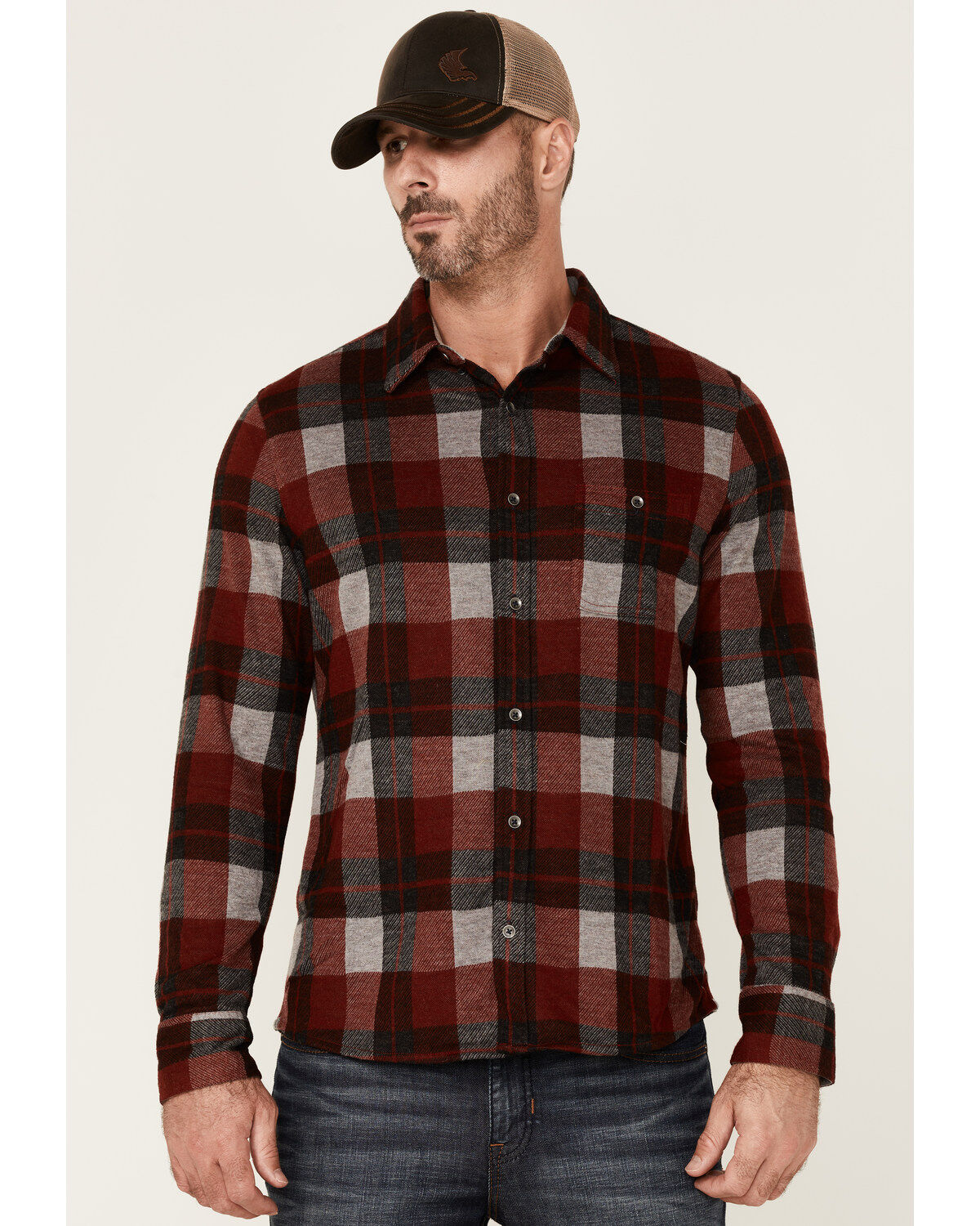 Men's Flag & Anthem Berks Plaid Textured Knit Long Sleeve Button-Down