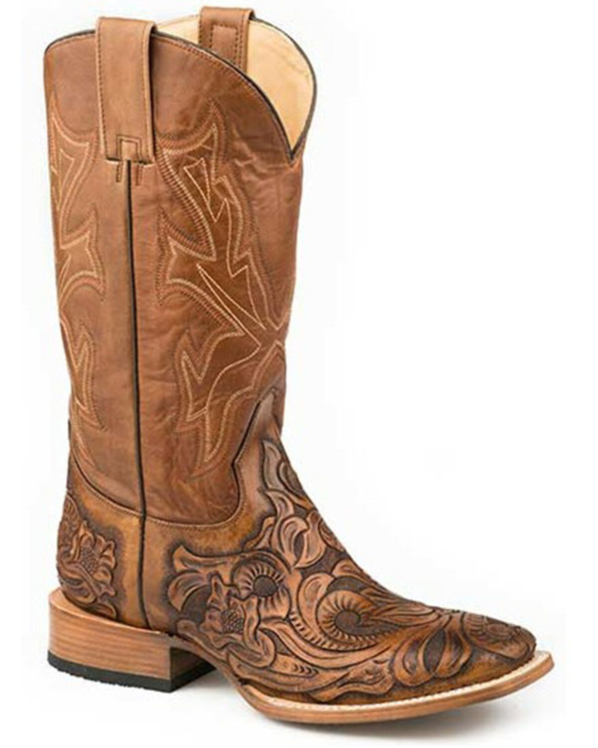 Men's Stetson Handtooled Wicks Western Boots - Broad Square Toe