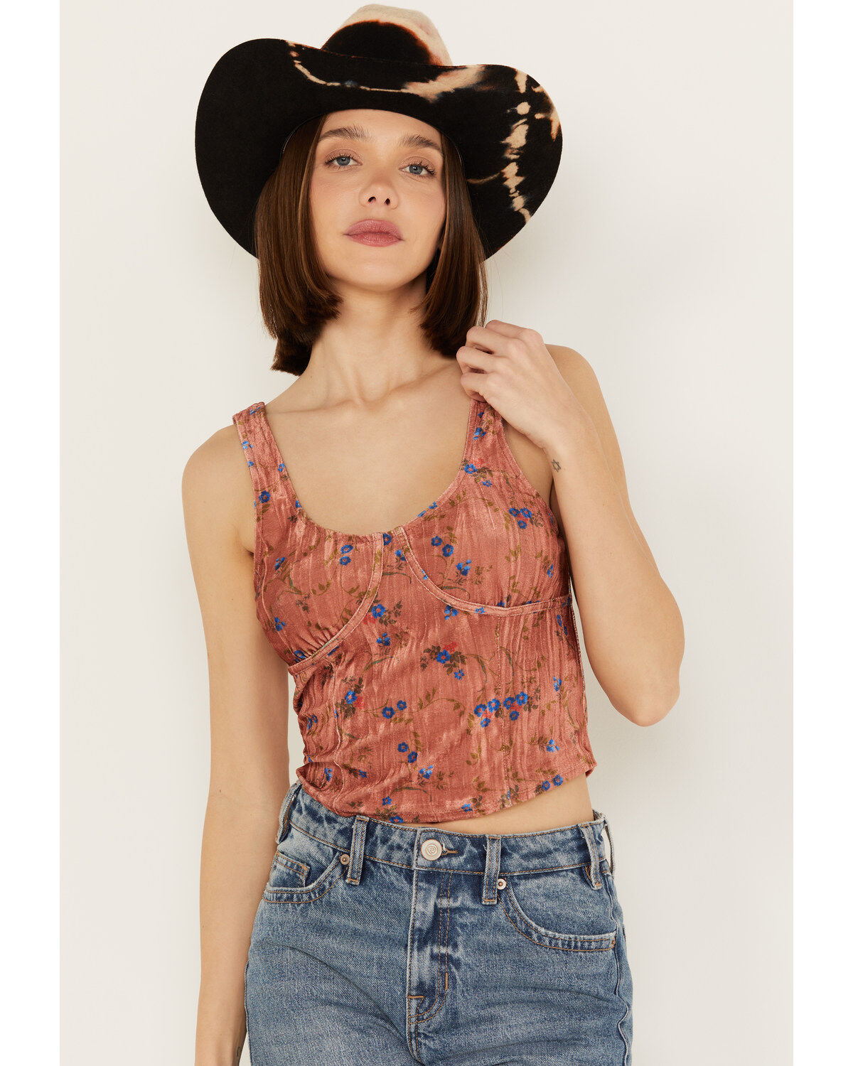 Women's Beyond The Radar Velvet Floral Corset Tank