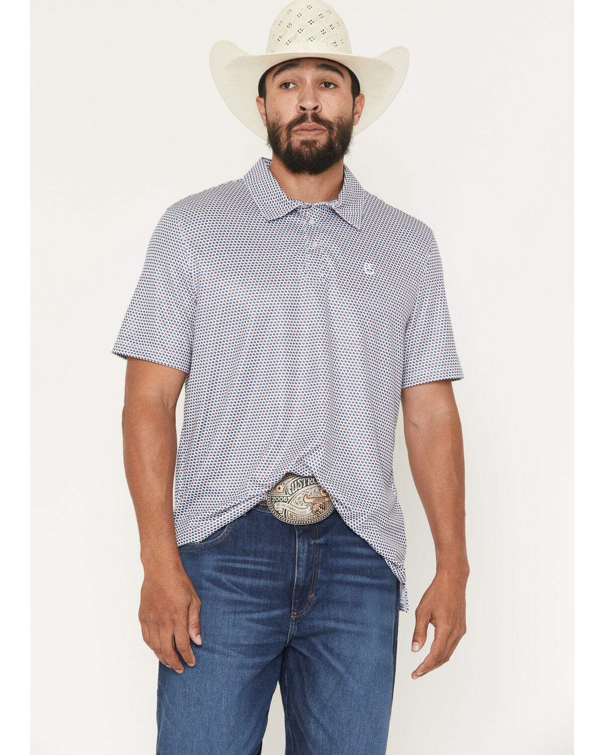 Men's Panhandle Slim Texas Print Short Sleeve Pearl Snap Performance P