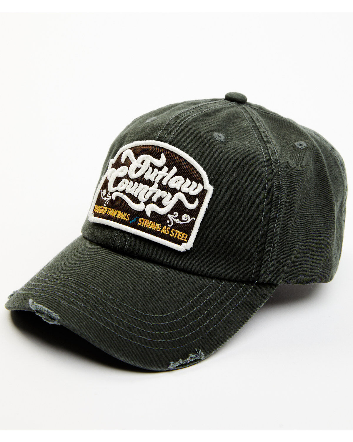 Men's Moonshine Spirit Distressed Olive Outlaw Country Patch Ball Cap