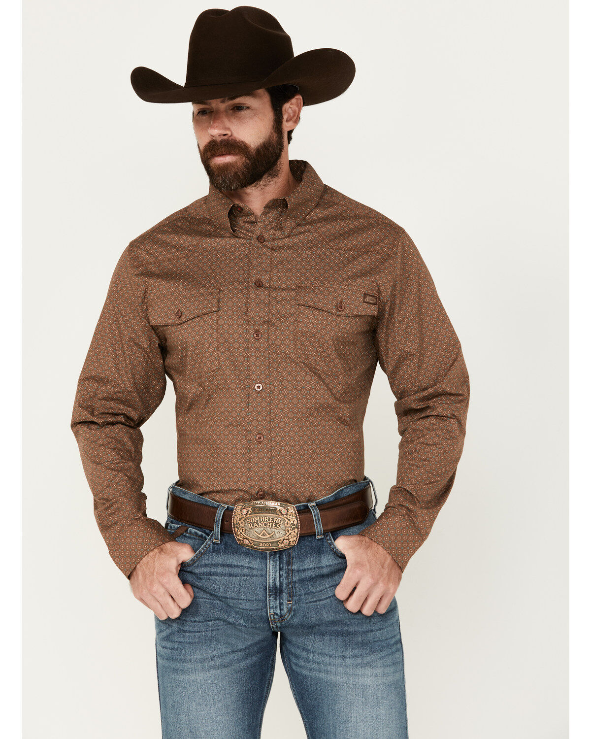 Men's Justin Boot Barn Exclusive Geo Print Long Sleeve Button-Down Wes