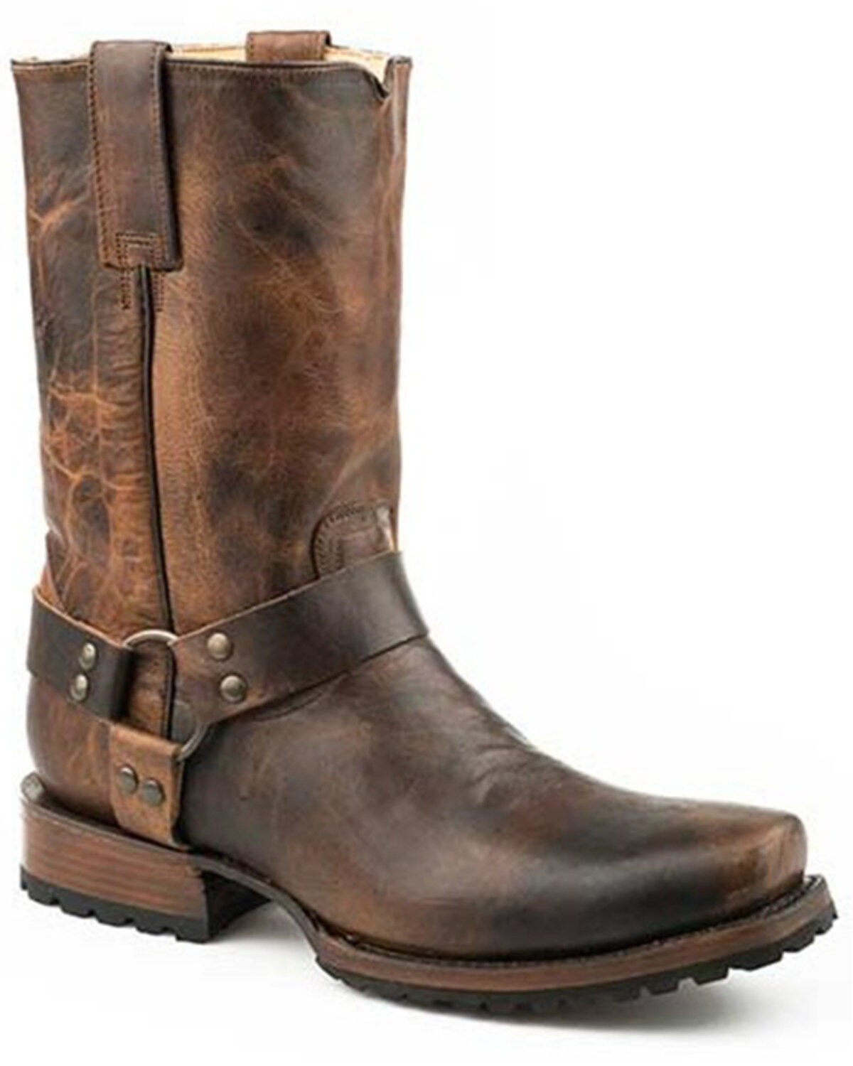 Men's Stetson Heritage Harness Waxy Shaft Pull On Moto Boots - Square