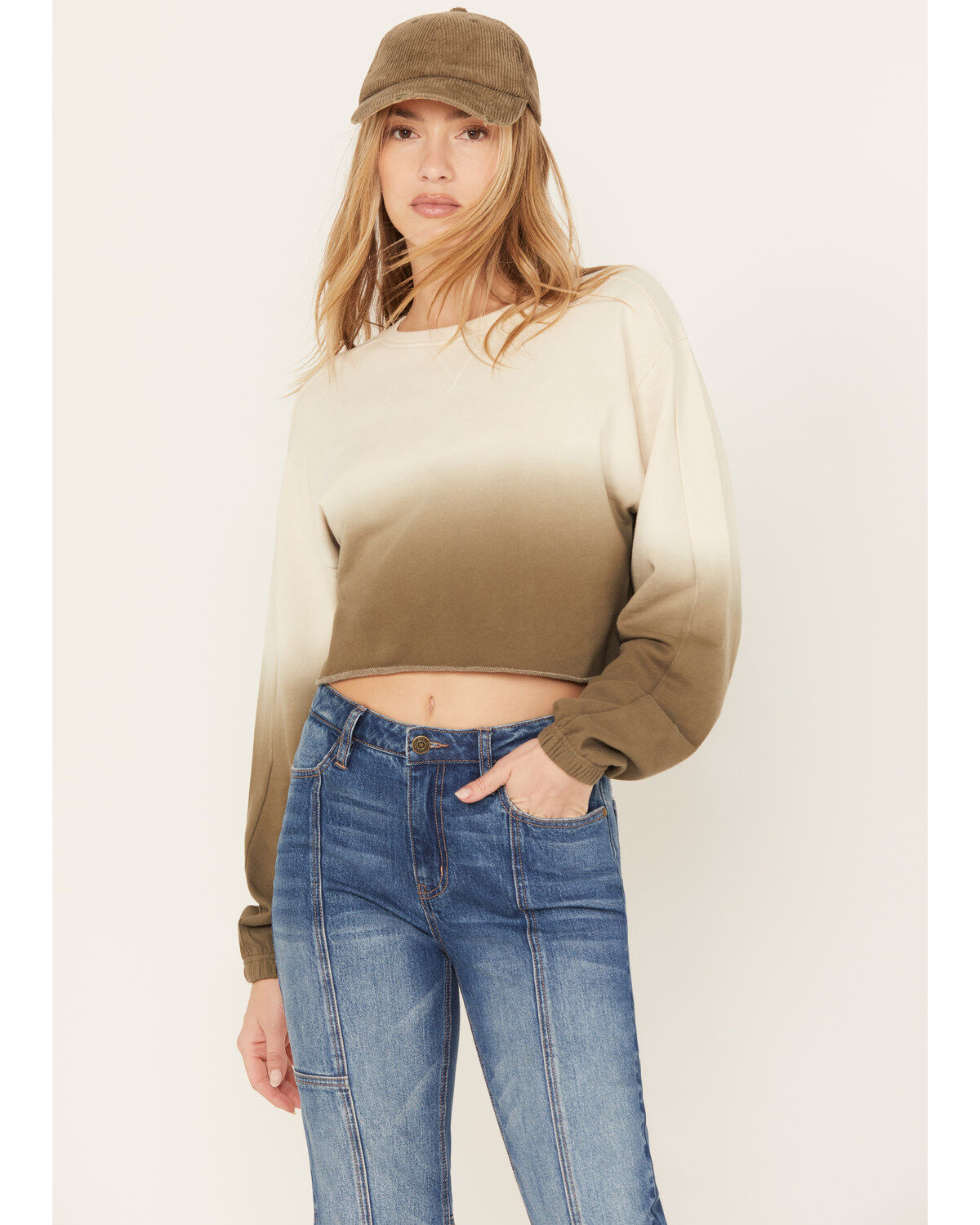 Women's Cleo + Wolf Ombre Cropped Dolman Sweatshirt