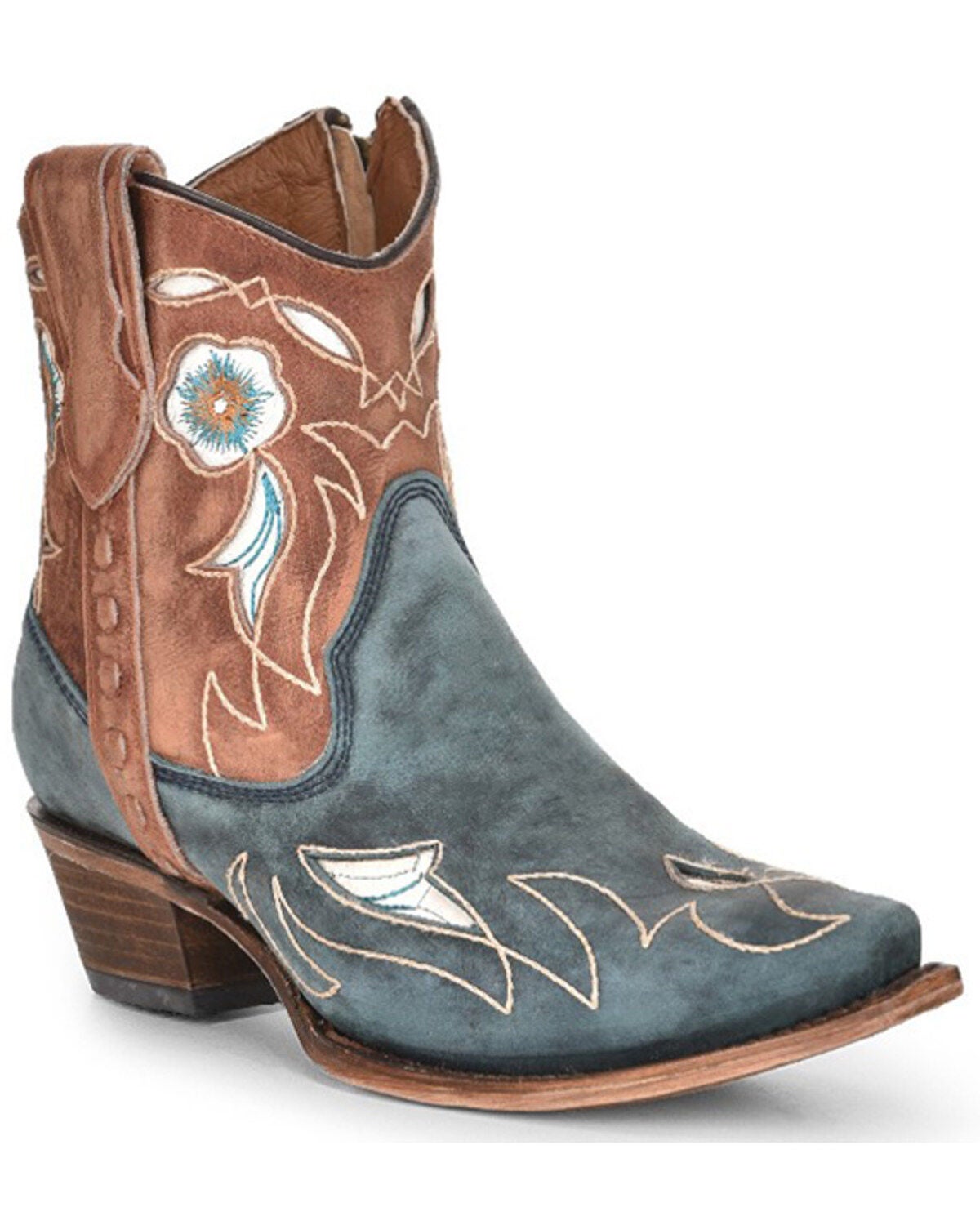 Women's Corral Shedron Floral Inlay Western Ankle Boots - Snip Toe