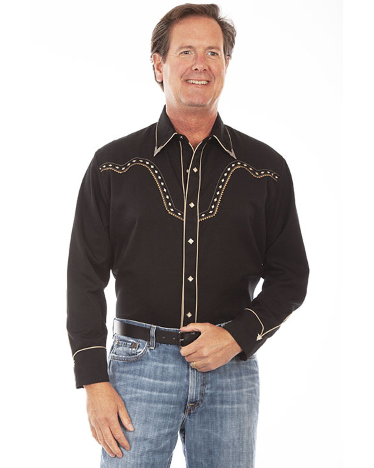 Men's Scully Diamond Embroidered Long Sleeve Western Shirt