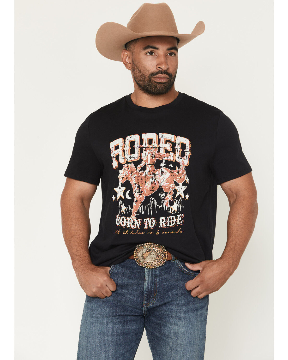 Men's Rock & Roll Denim Bronco Rider Short Sleeve Graphic T-Shirt