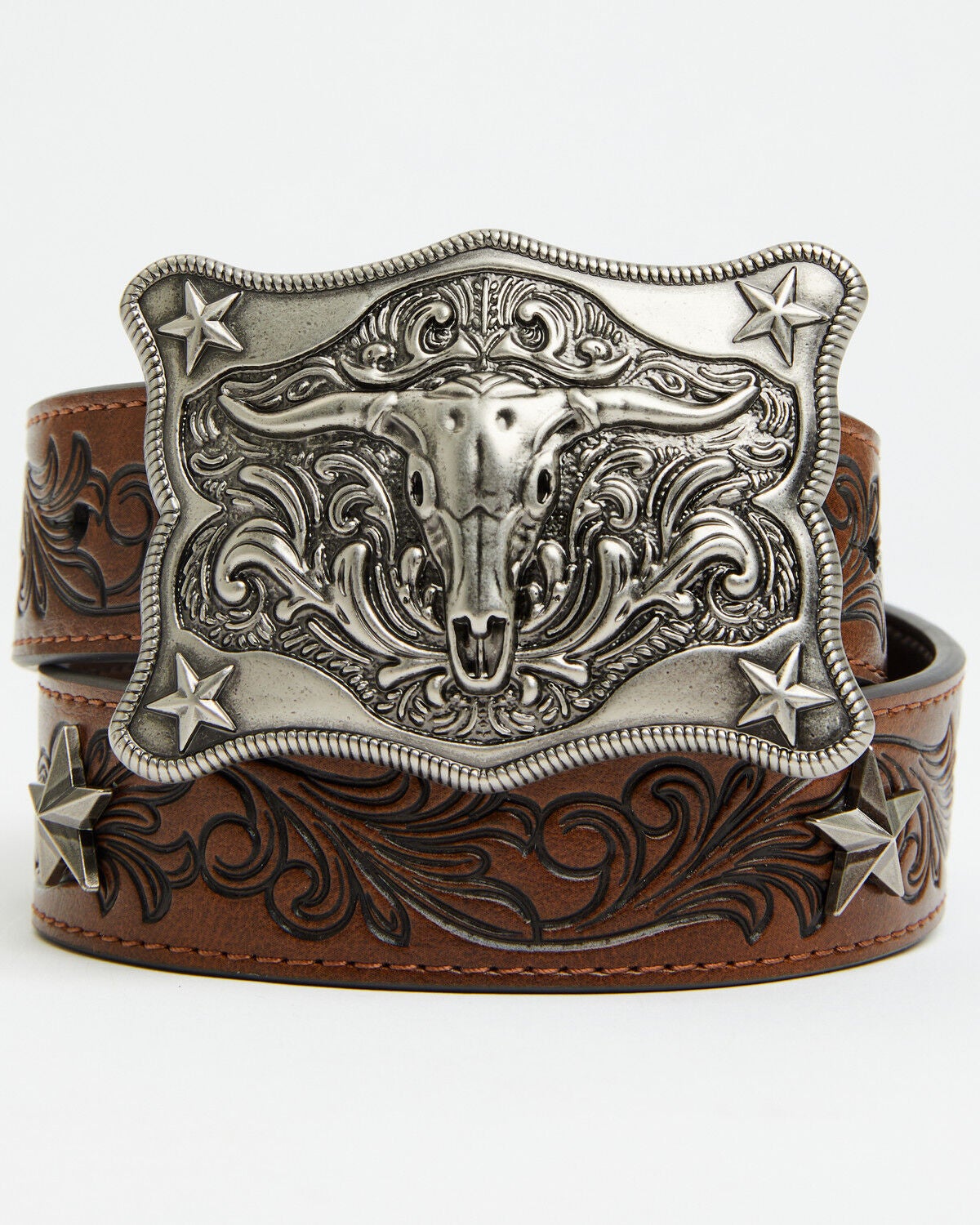 Boys' Cody James Longhorn Plaque Buckle with Star Concho Belt