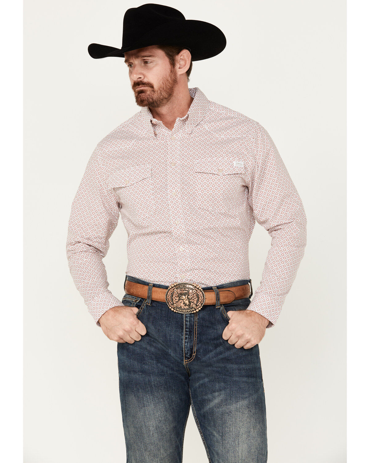 Men's Justin Boot Barn Exclusive JustFlex Geo Print Long Sleeve Button