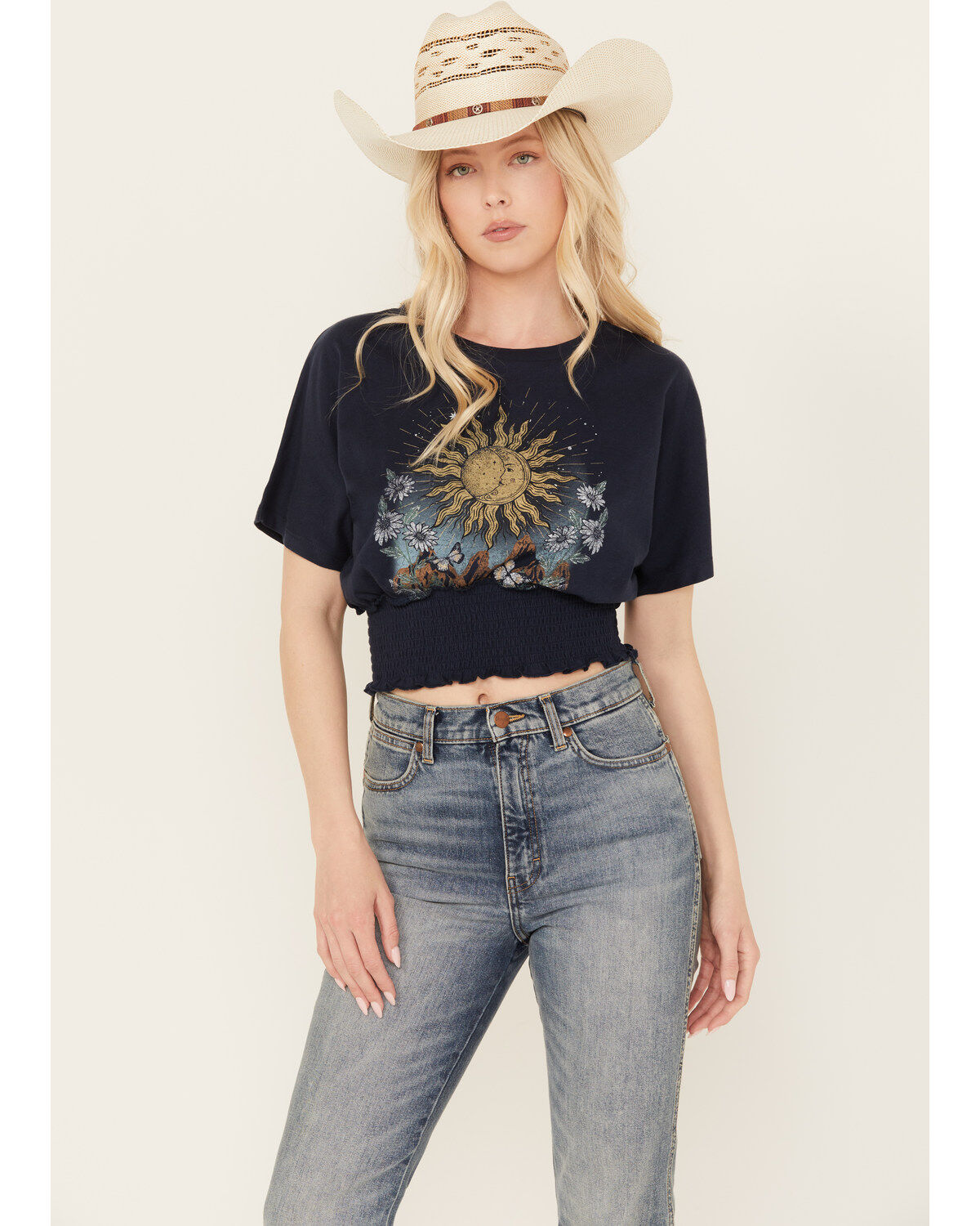 Women's Cleo + Wolf Sun & Moon Smocked Crop Top