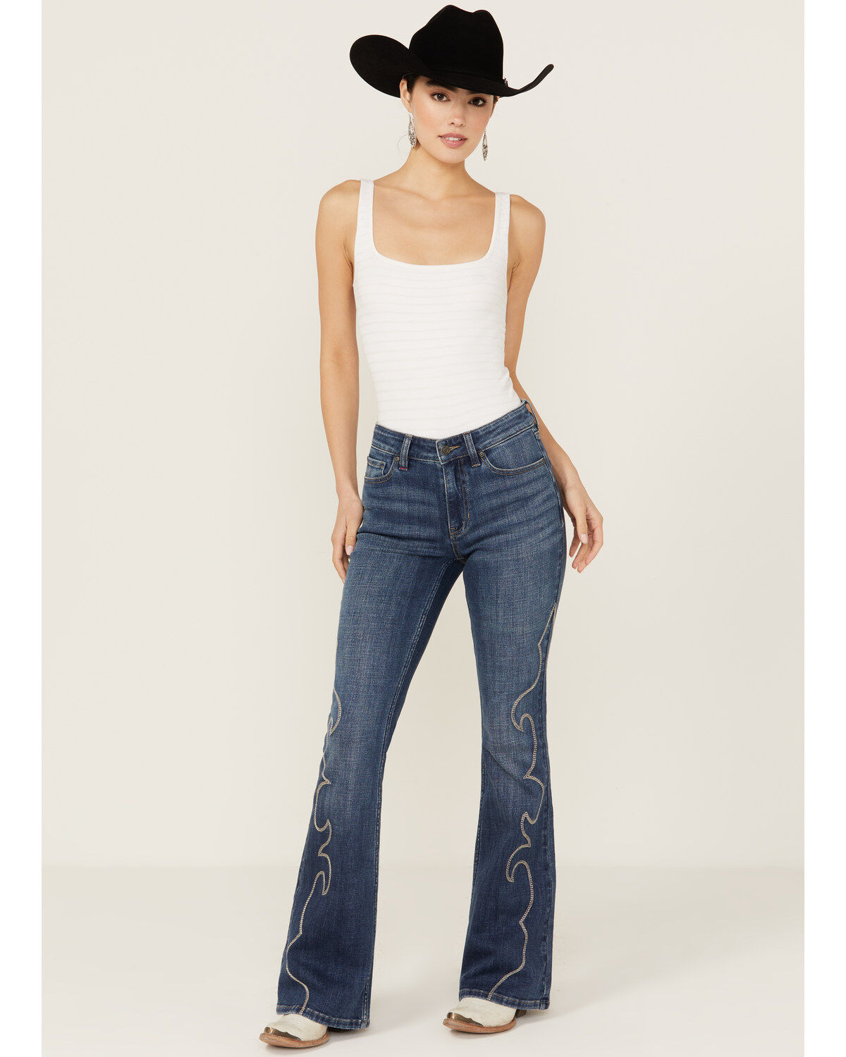 Women's Idyllwind Dark Wash Rebel Western Embroidered Mid Rise Stretch
