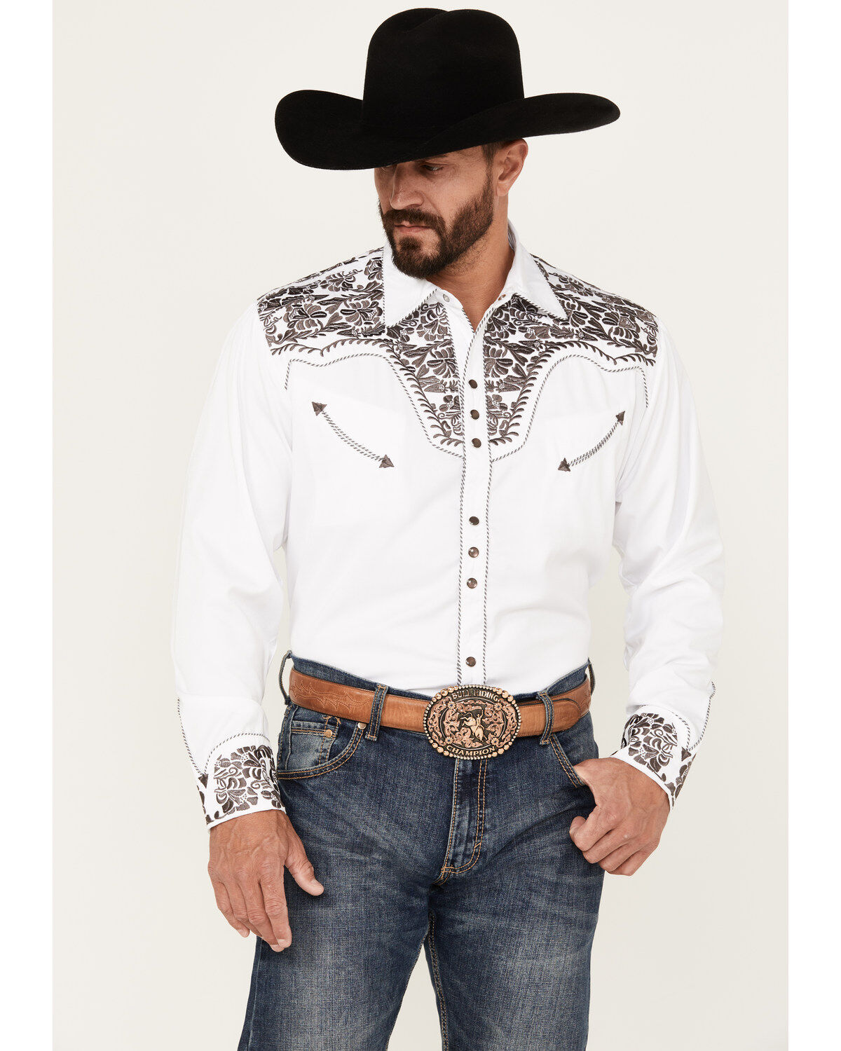 Men's Scully Embroidered Gunfighter Long Sleeve Snap Western Shirt