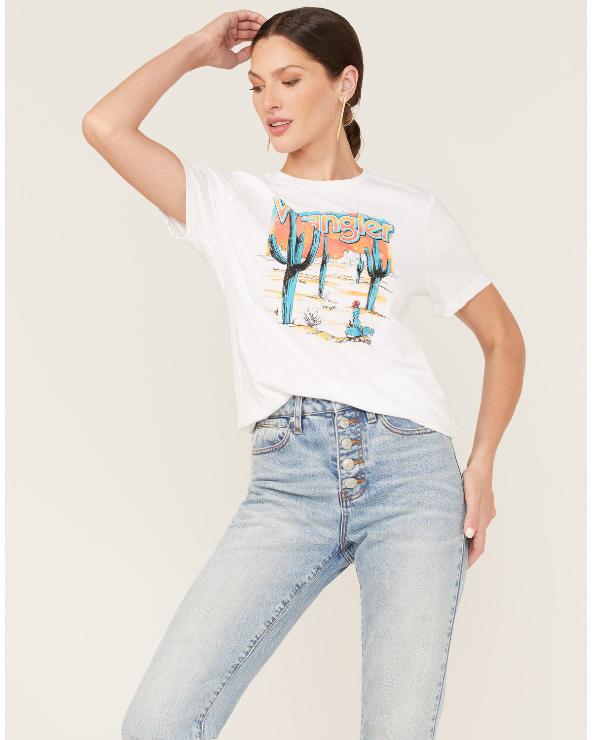Women's Wrangler Boot Barn Exclusive Sunset Cactus Logo Graphic Tee