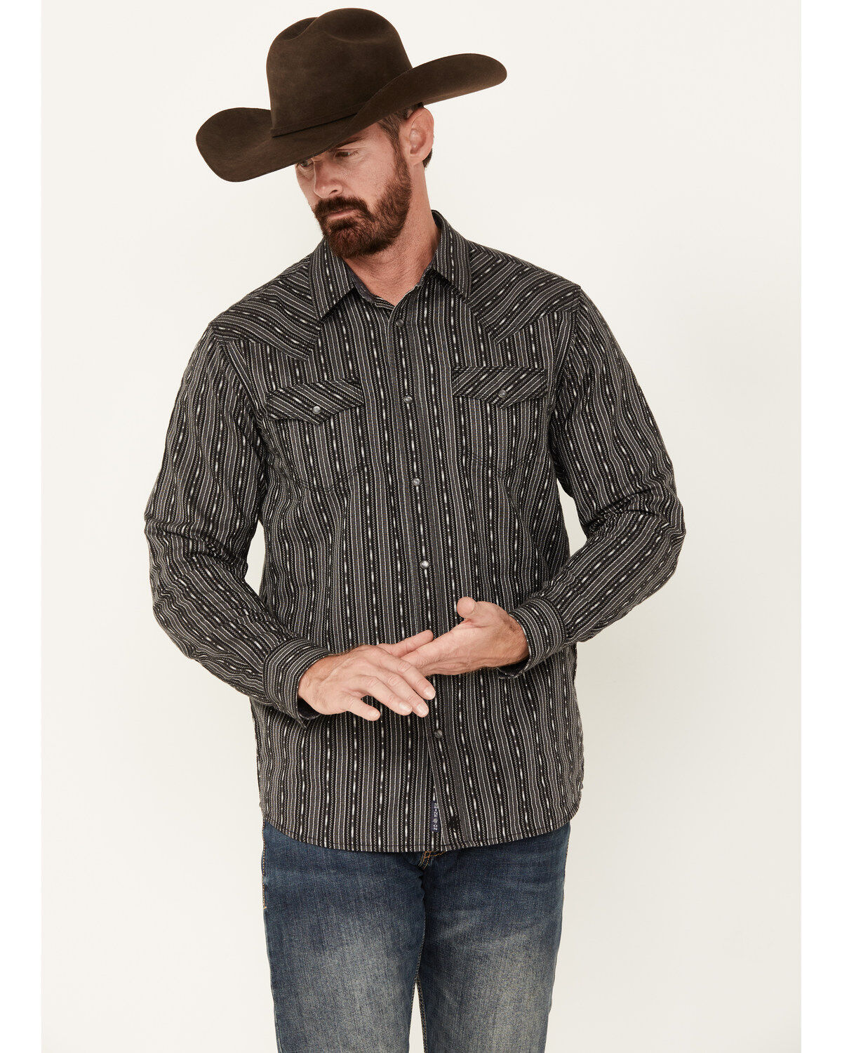 Men's Moonshine Spirit Concrete Cowboy Striped Print Long Sleeve Snap