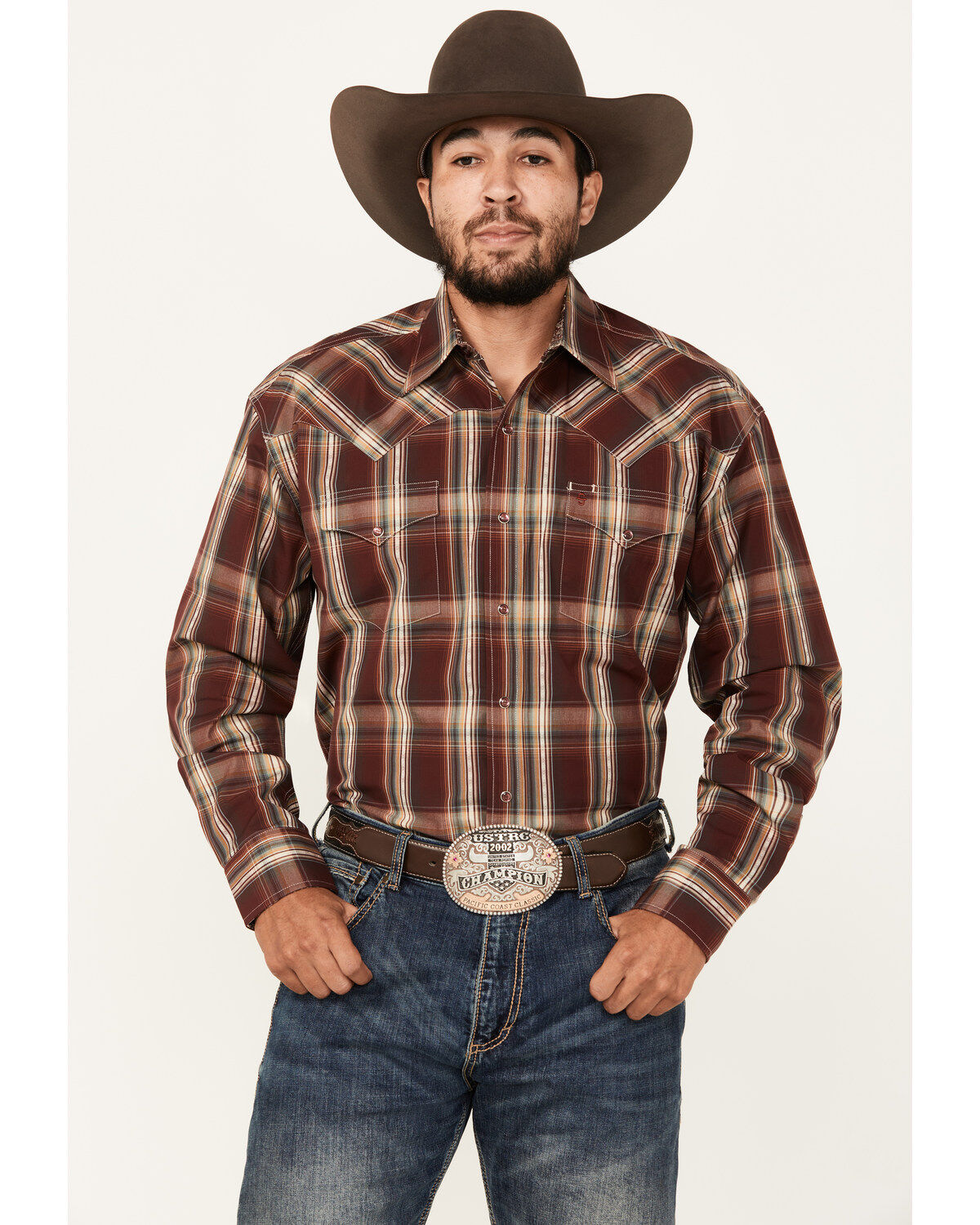 Men's Stetson Plaid Print Long Sleeve Snap Western Shirt