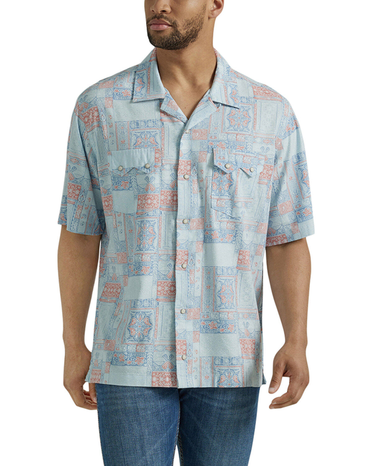 Men's Wrangler Coconut Cowboy Bandana Print Short Sleeve Snap Western