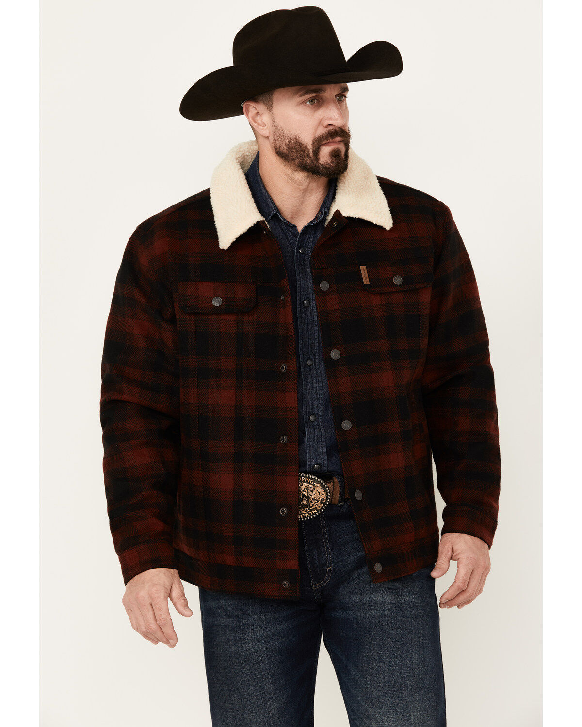 Men's Cinch Plaid Print Sherpa Lined Trucker Jacket