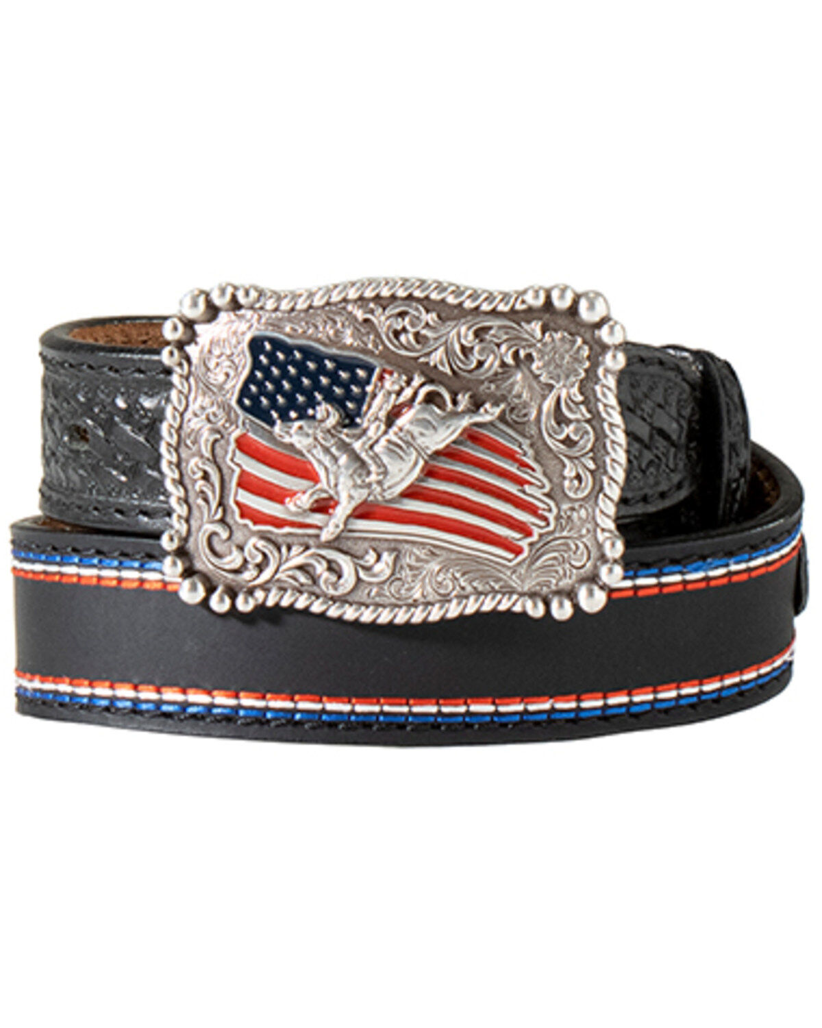 Boys' M & F Western American Flag Tooled Leather Belt