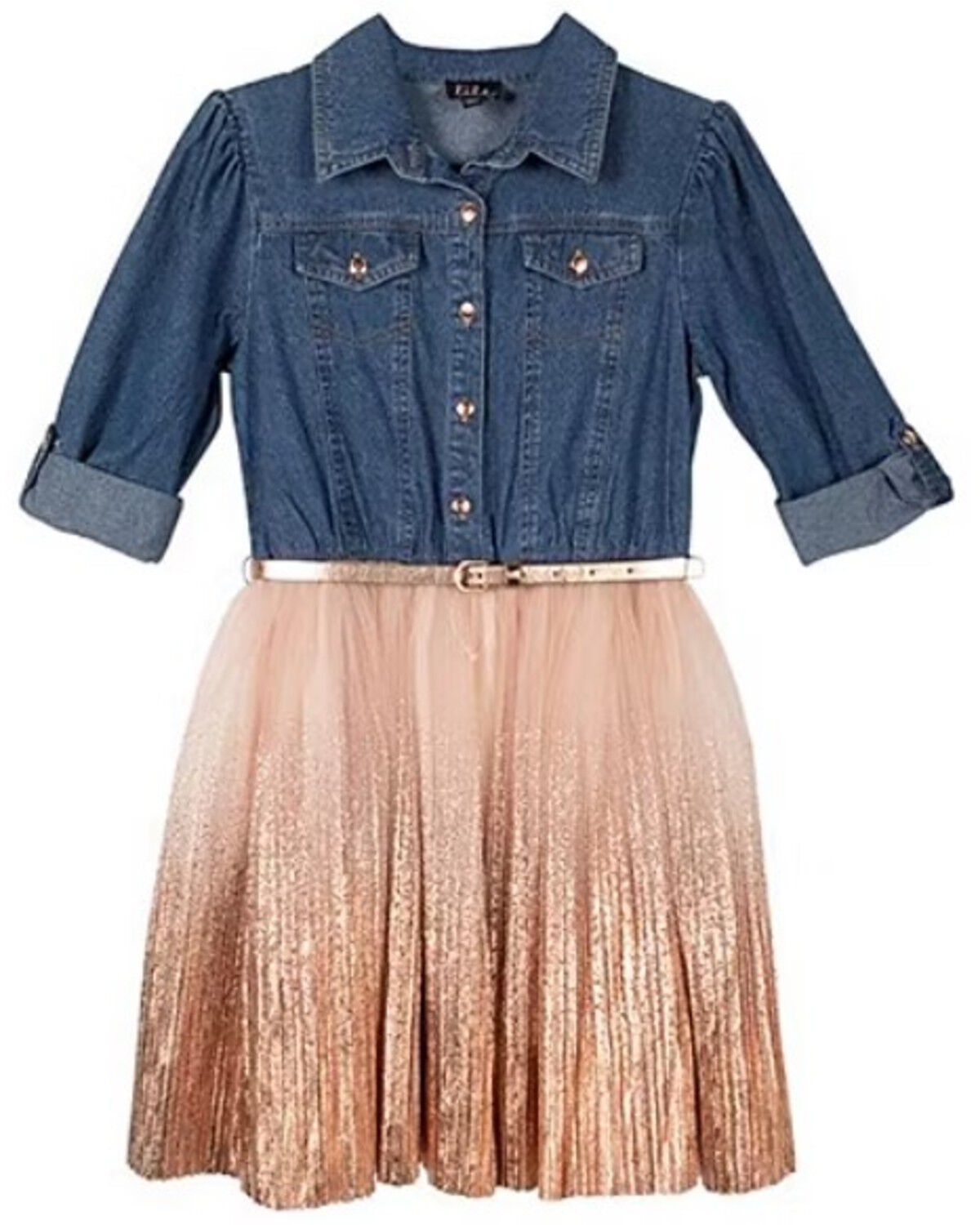 Girls' Sugar California Metallic Denim Quarter Sleeve Dress